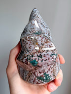 Large Ocean Jasper Flame, Polished Pastel Sea Jasper Freeform Cut Base