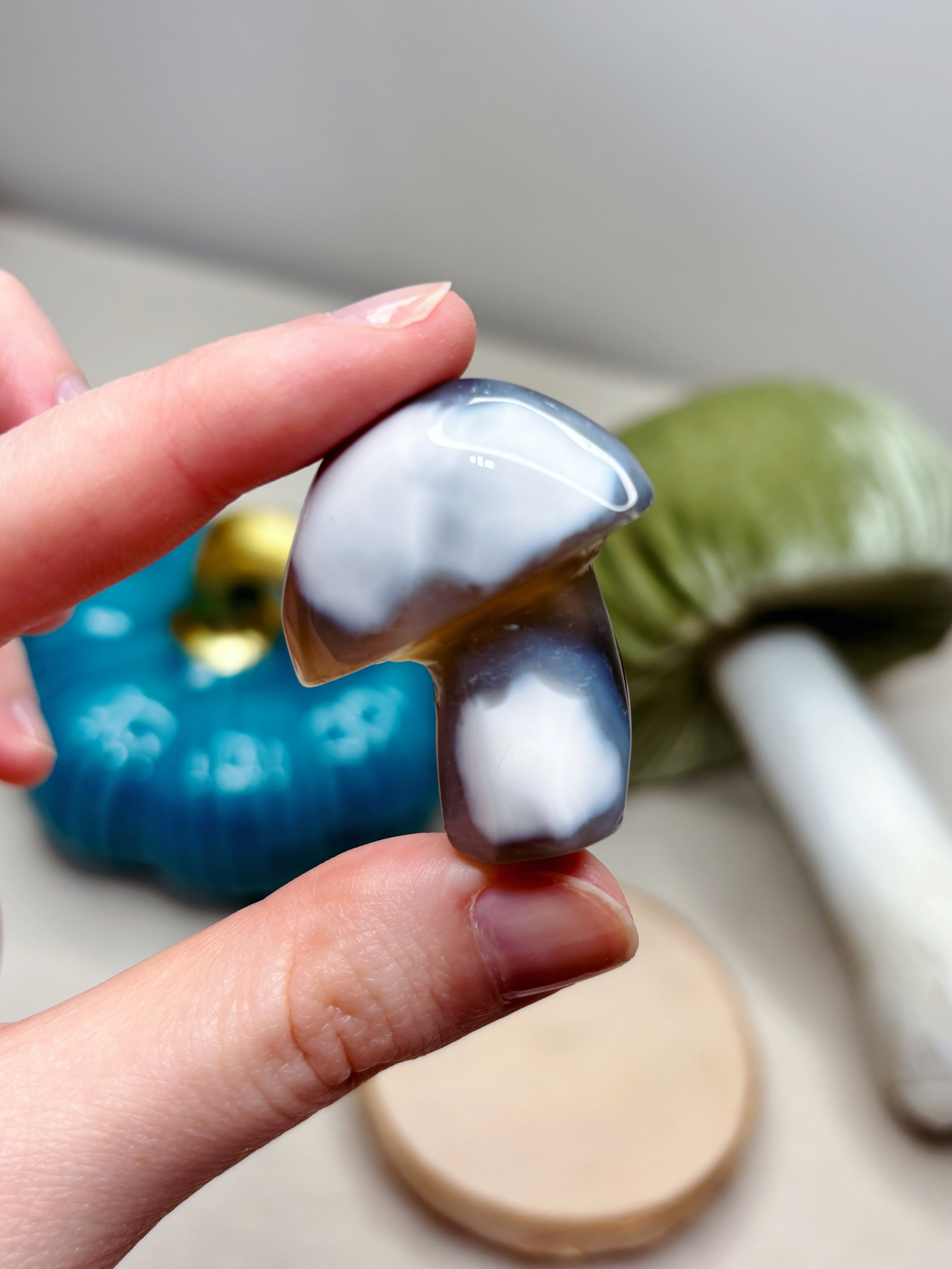 Orca Agate Mushroom Crystal, Hand Carved Natural Gemstone Mushroom