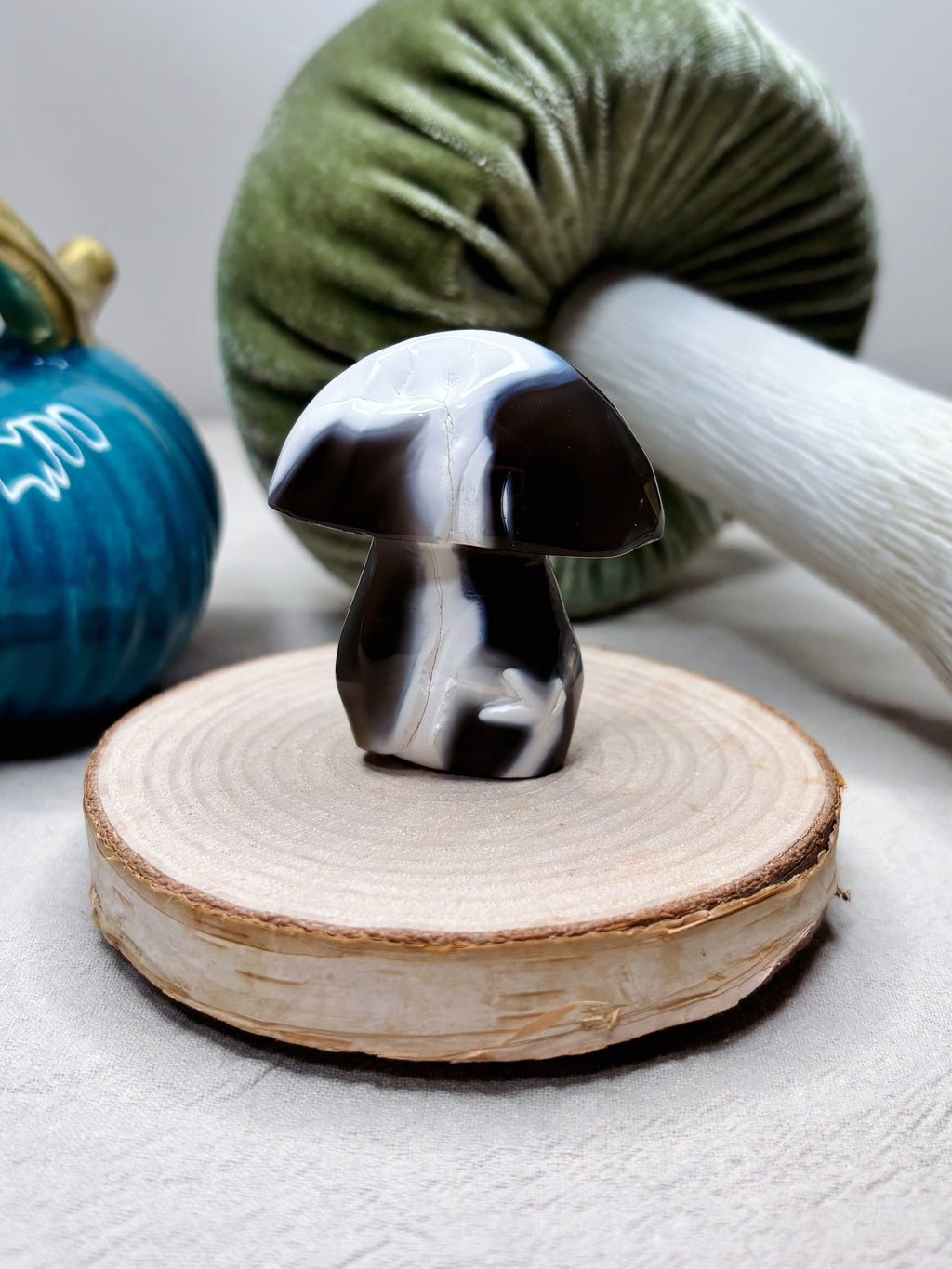 Orca Agate Mushroom Crystal, Hand Carved Natural Gemstone Mushroom
