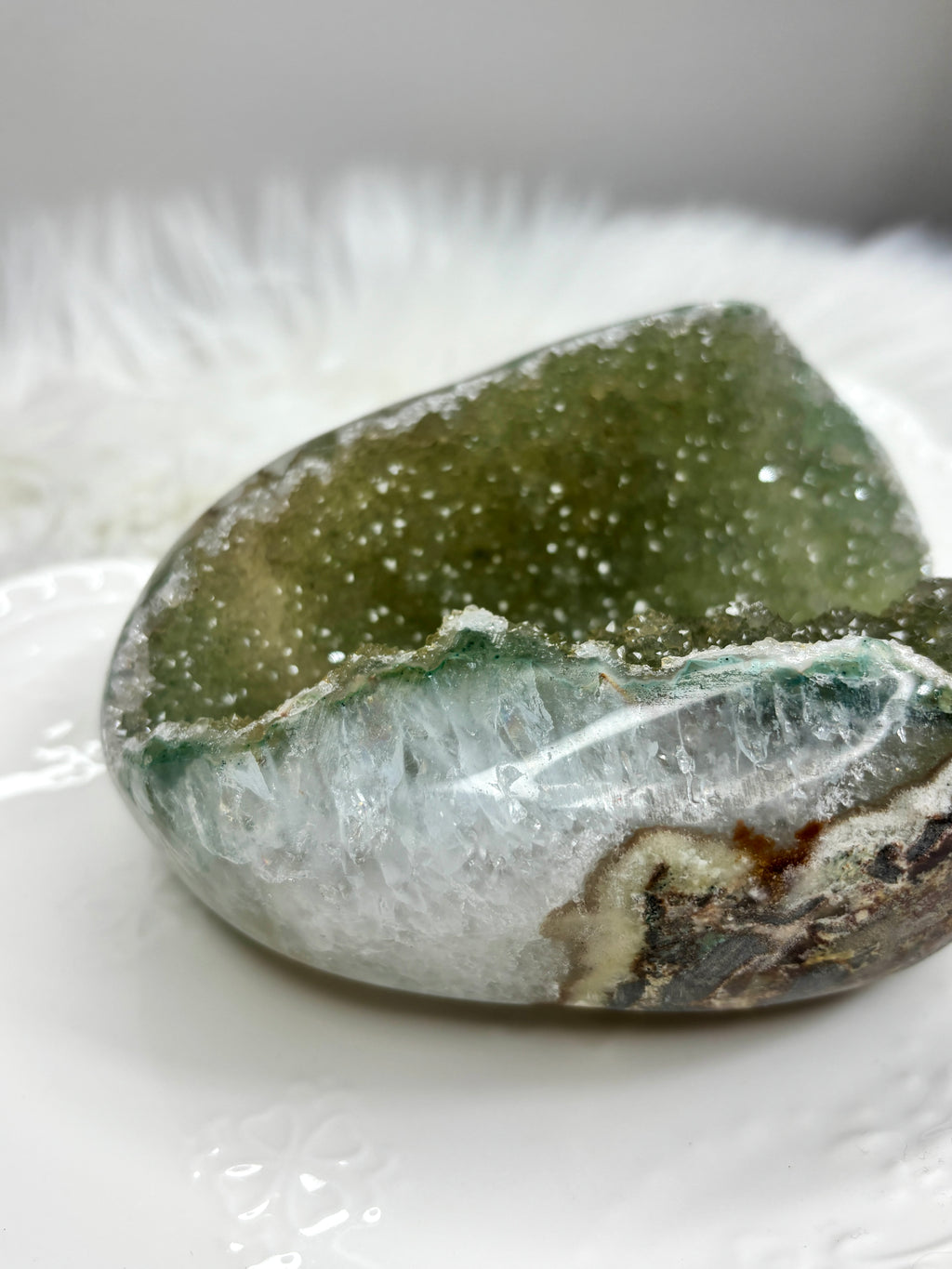 Green Amethyst Crystal with Quartz Matrix, Raw Rainbow Amethyst