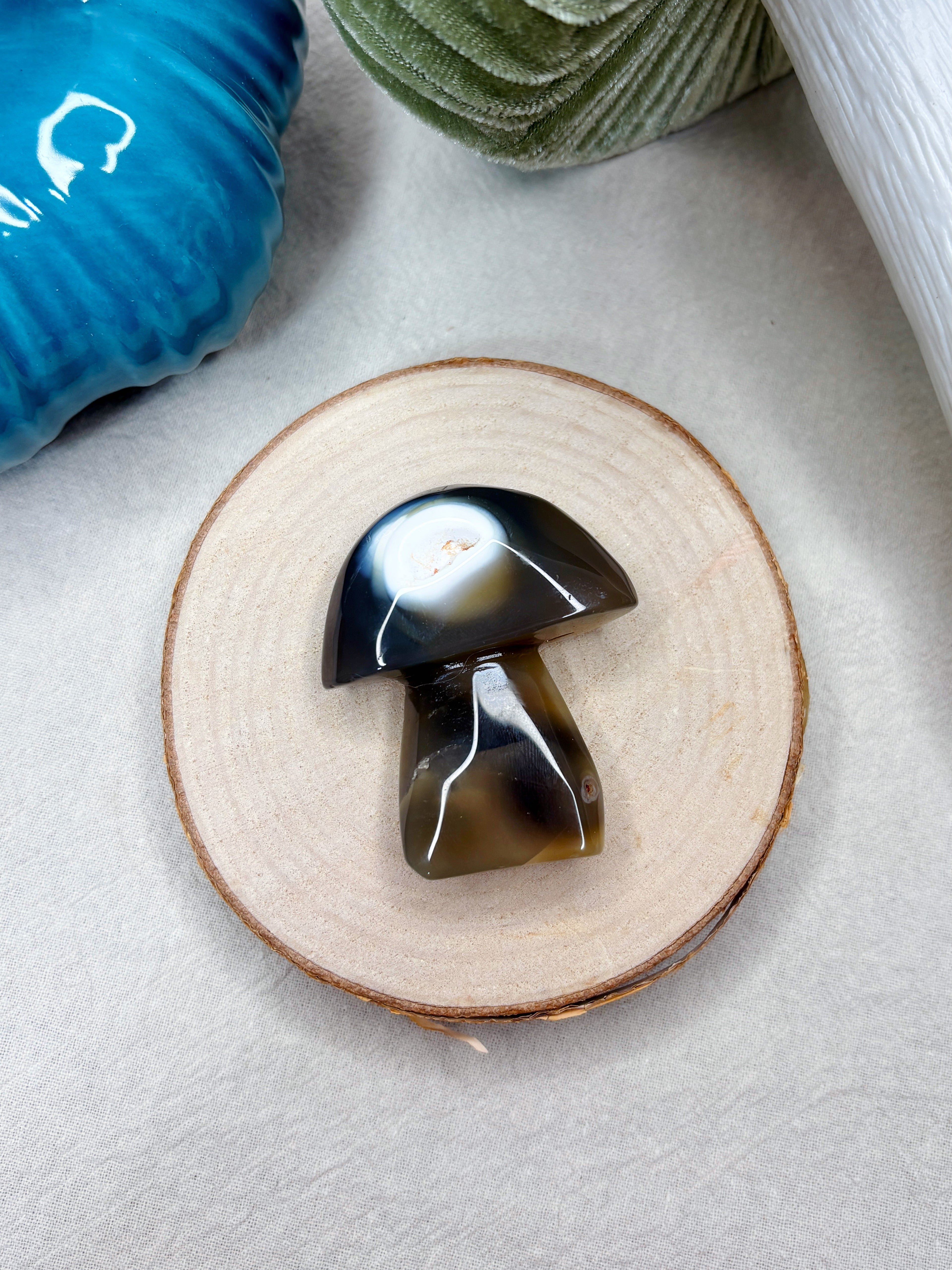 Orca Agate Mushroom Crystal, Hand Carved Natural Gemstone Mushroom