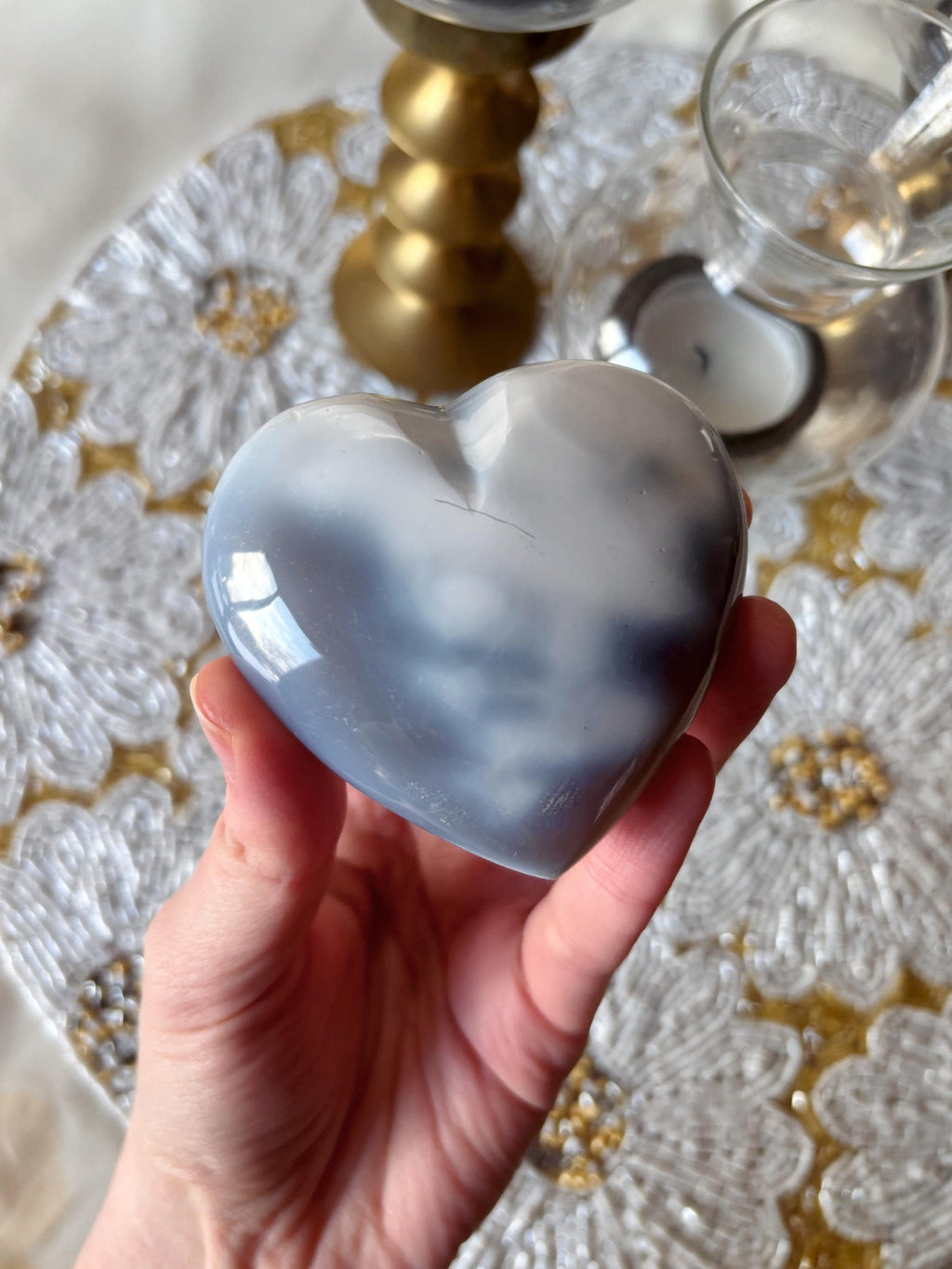 Puffy Blue Orca Agate Heart