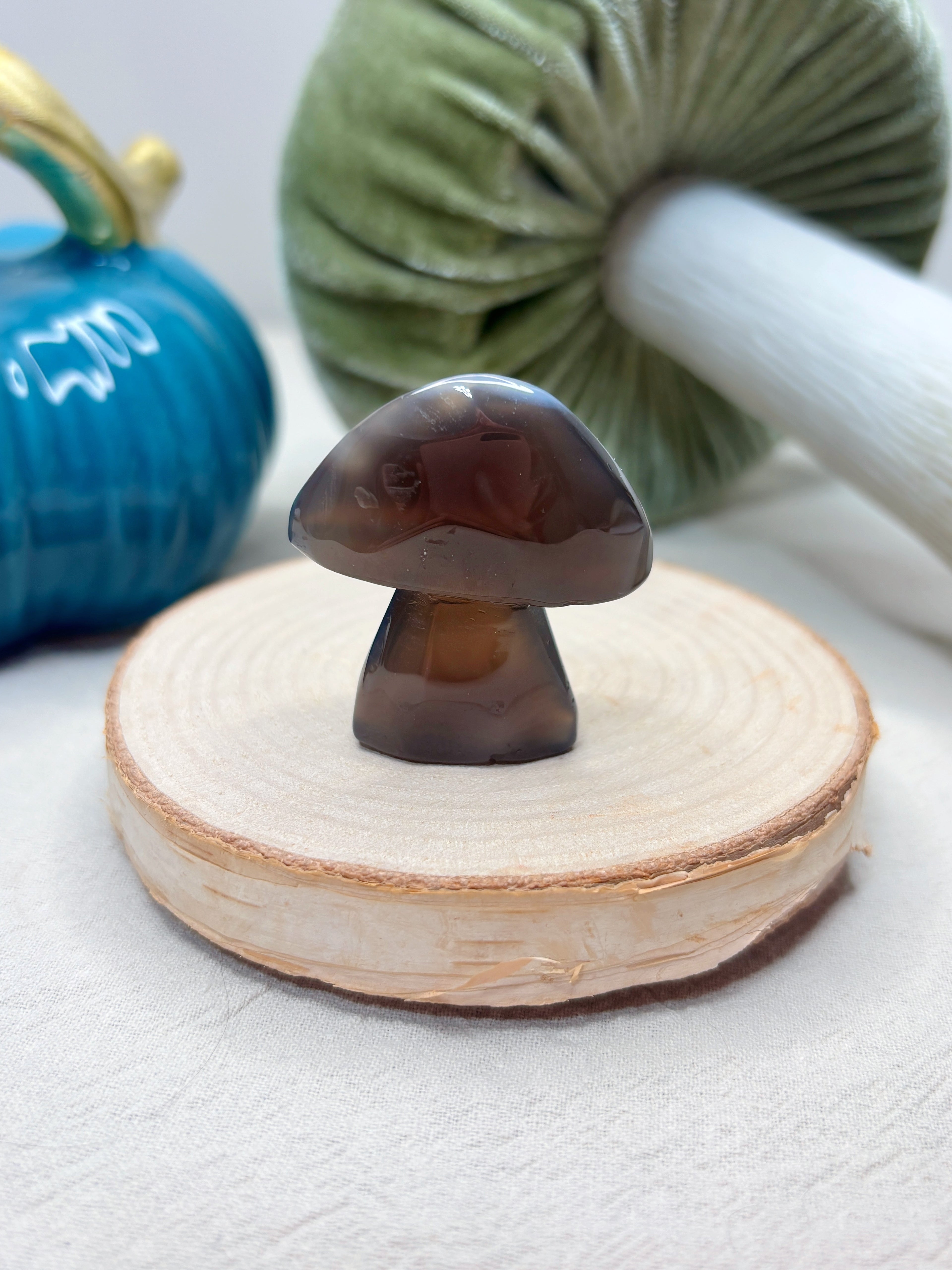 Orca Agate Mushroom Crystal, Hand Carved Natural Gemstone Mushroom