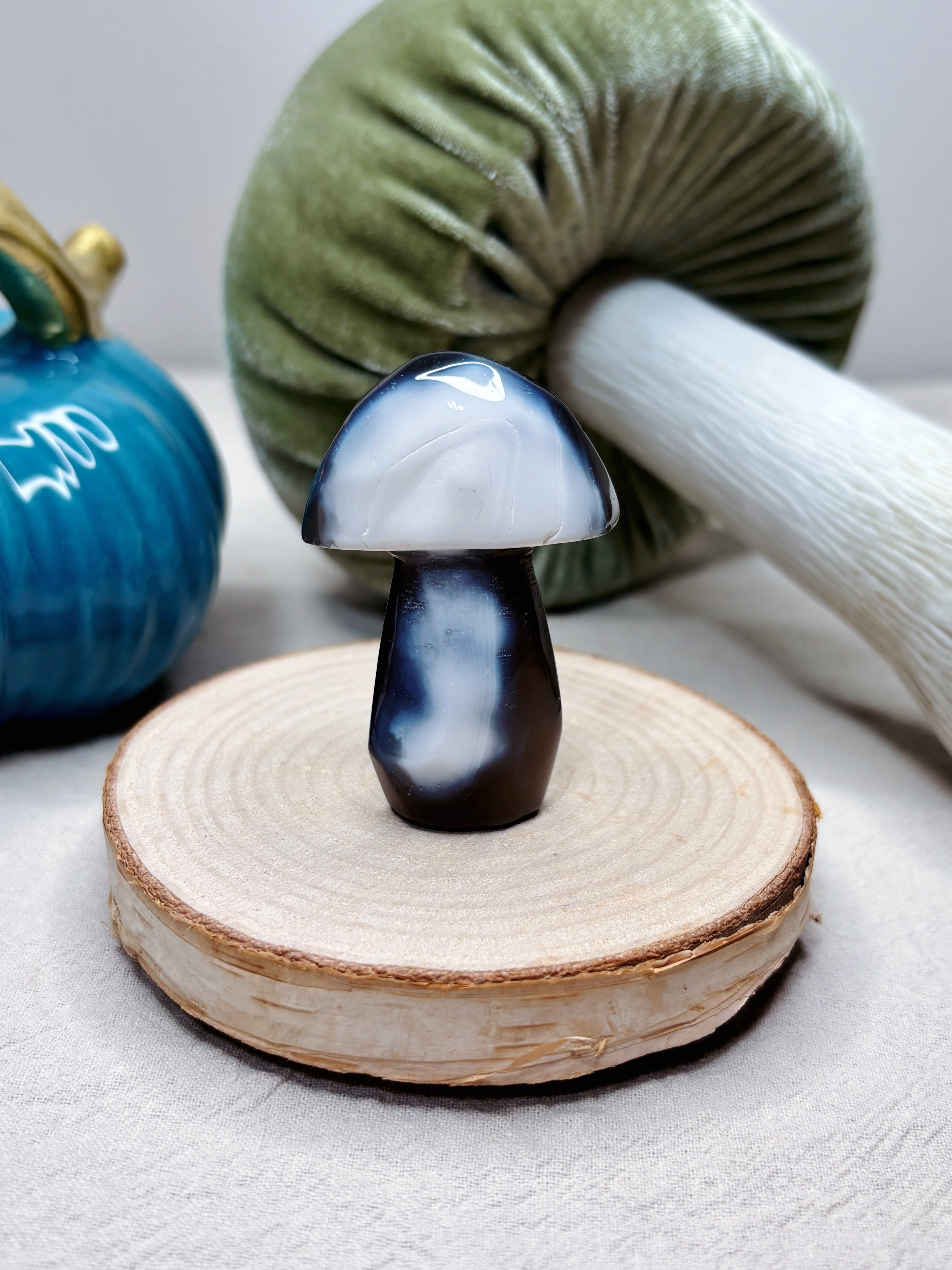 Orca Agate Mushroom Crystal, Hand Carved Natural Gemstone Mushroom