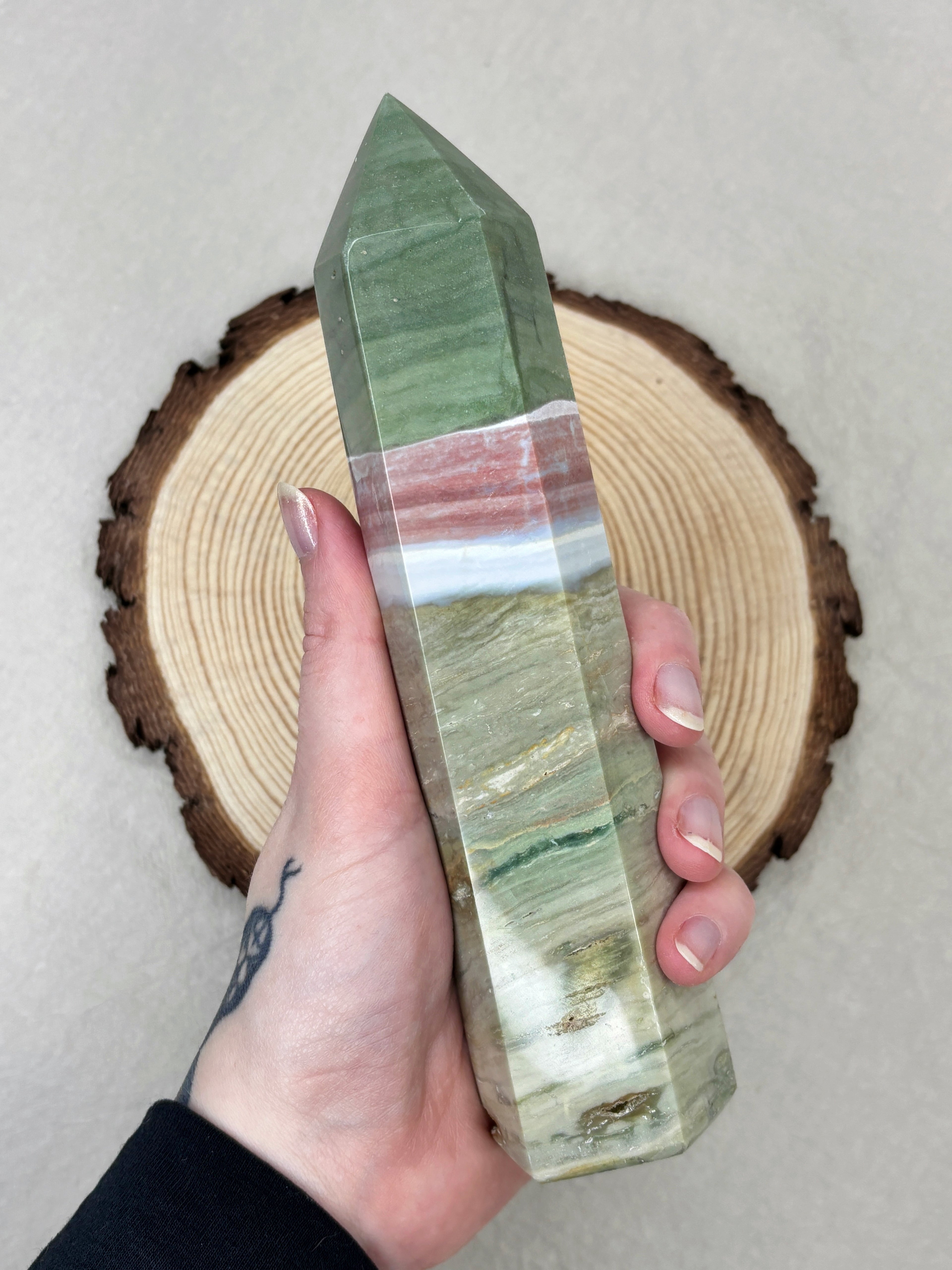 Large Pastel Ocean Jasper Tower