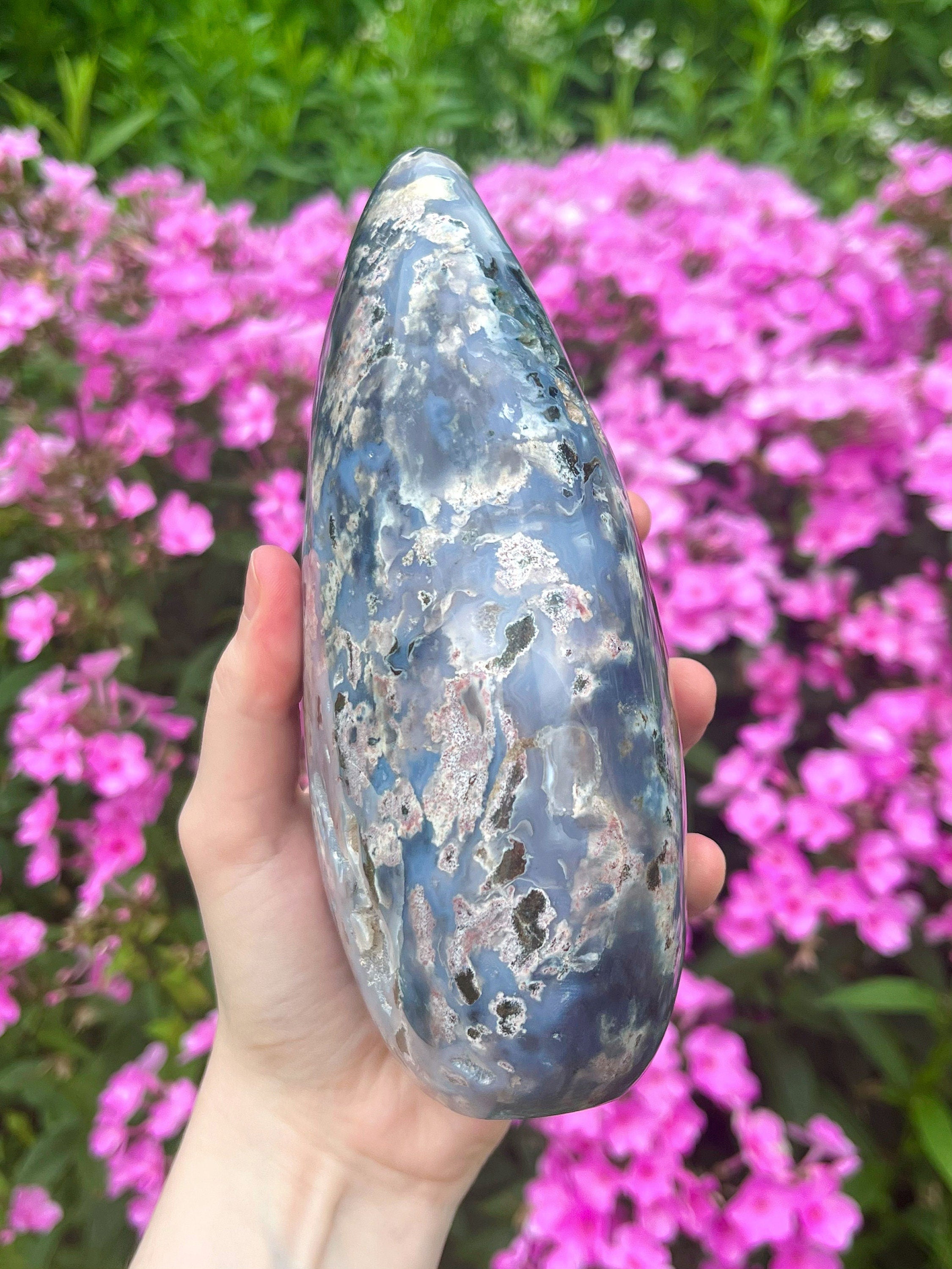 Huge Ocean Jasper Freeform, Polished Blue & Pink Sea Jasper Cut Base