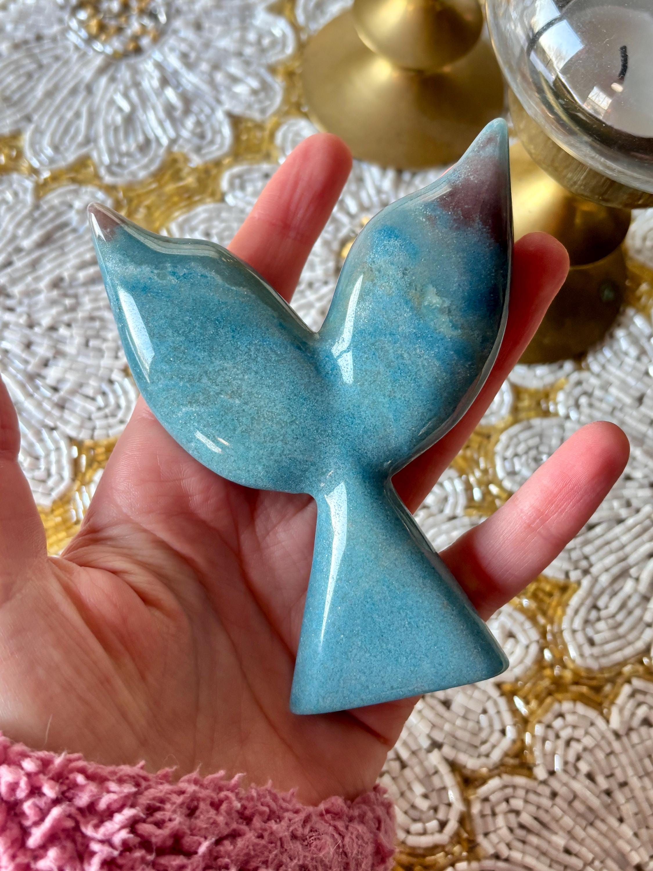 Blue Trolleite Mermaid Tail Crystal Carving