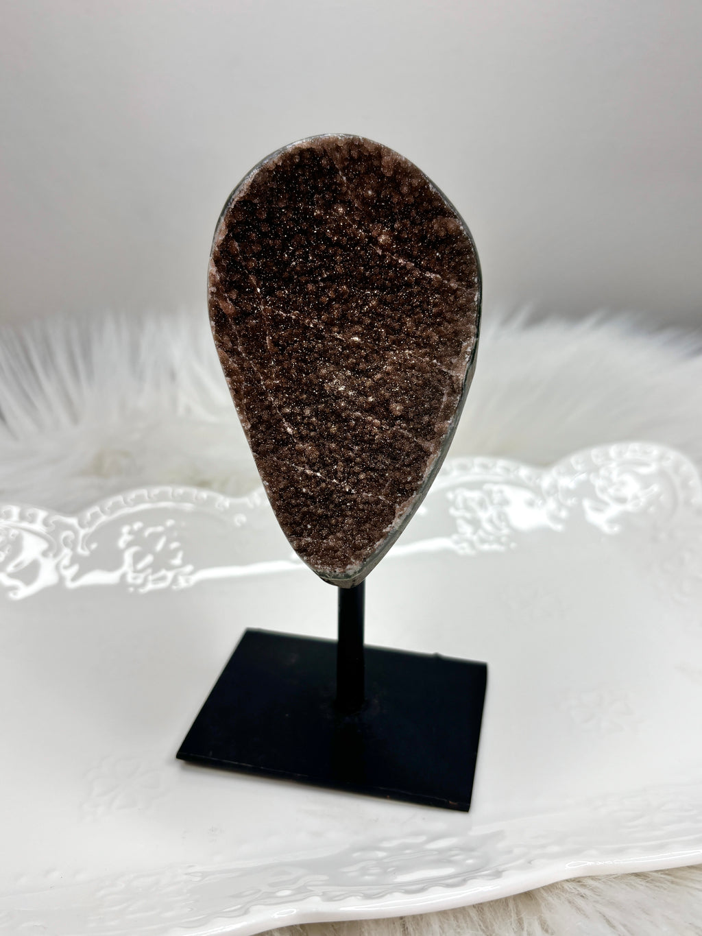 Brown Chocolate Amethyst Crystal, Sugar Amethyst Geode on Stand