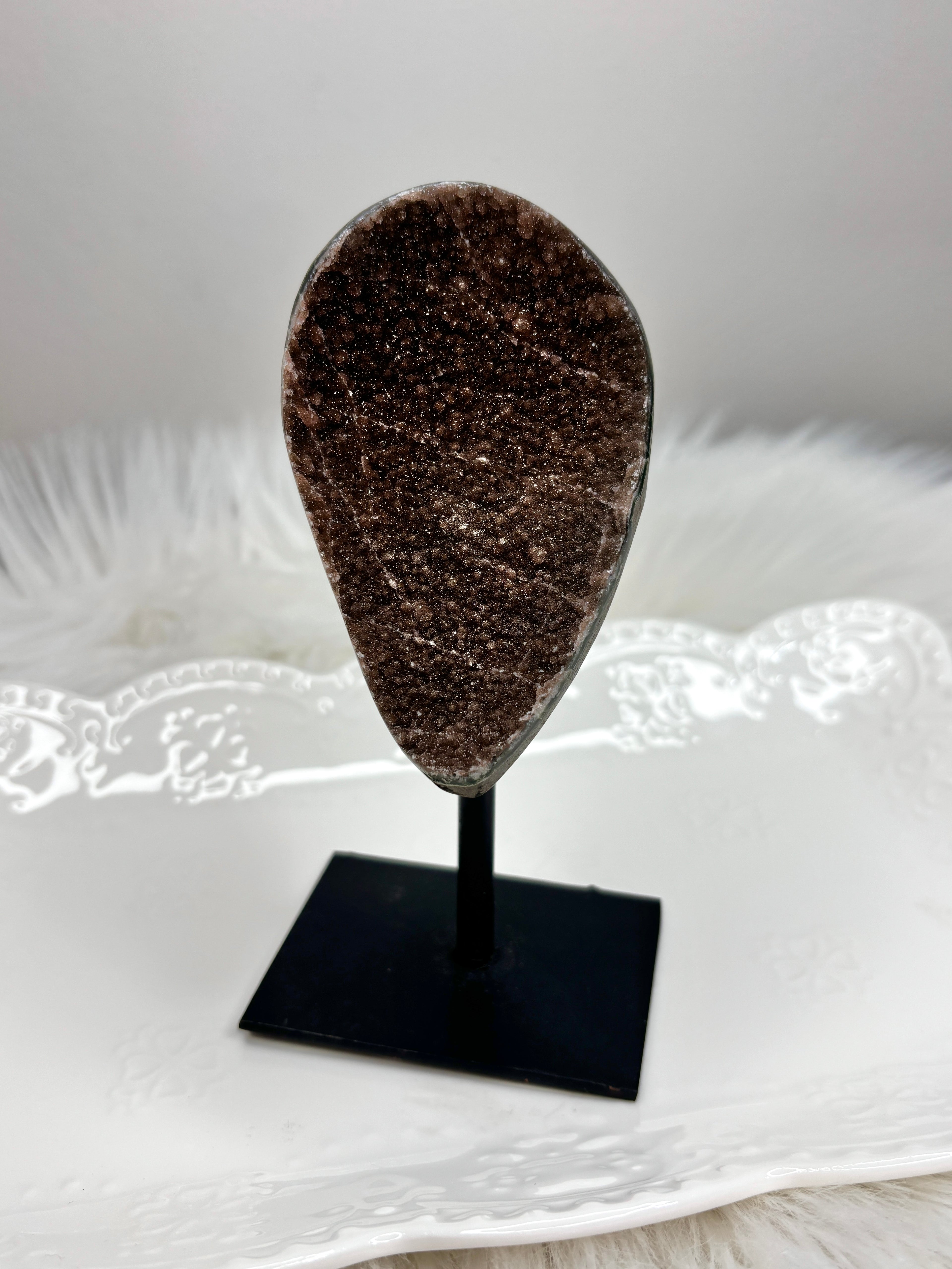 Brown Chocolate Amethyst Crystal, Sugar Amethyst Geode on Stand