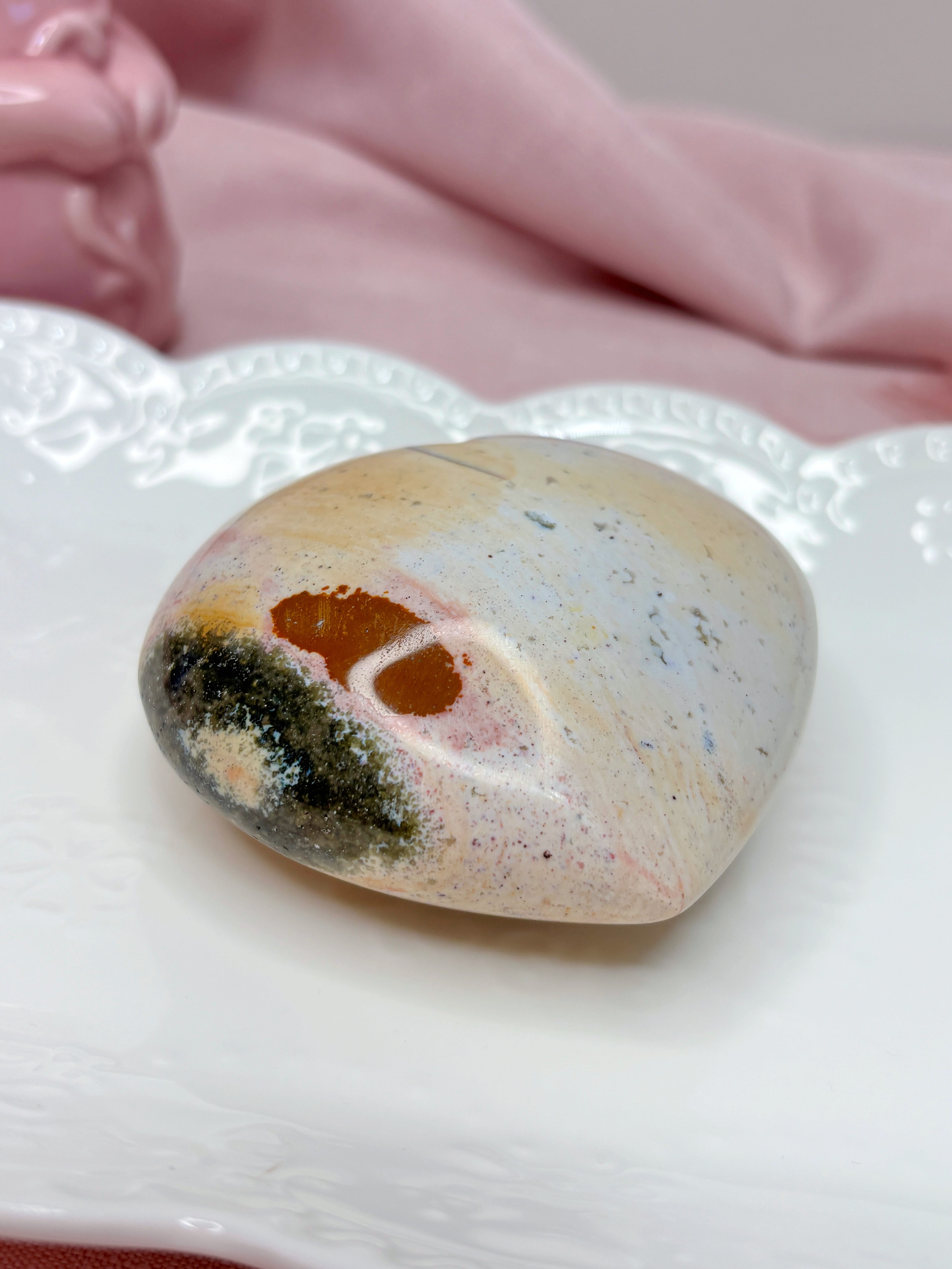 Yellow Sea Jasper Heart, Pastel Rainbow Ocean Jasper