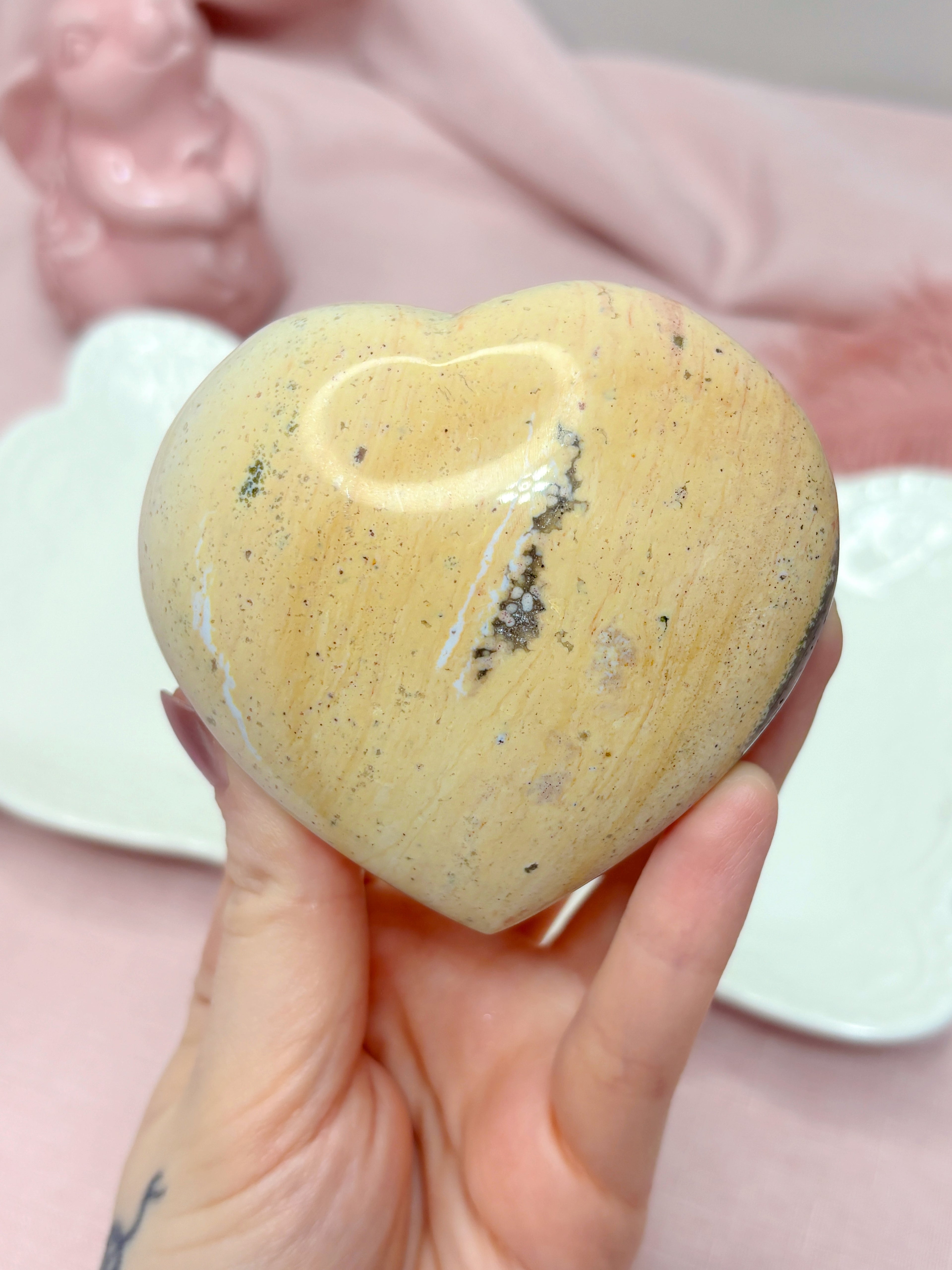Yellow Sea Jasper Heart, Pastel Rainbow Ocean Jasper