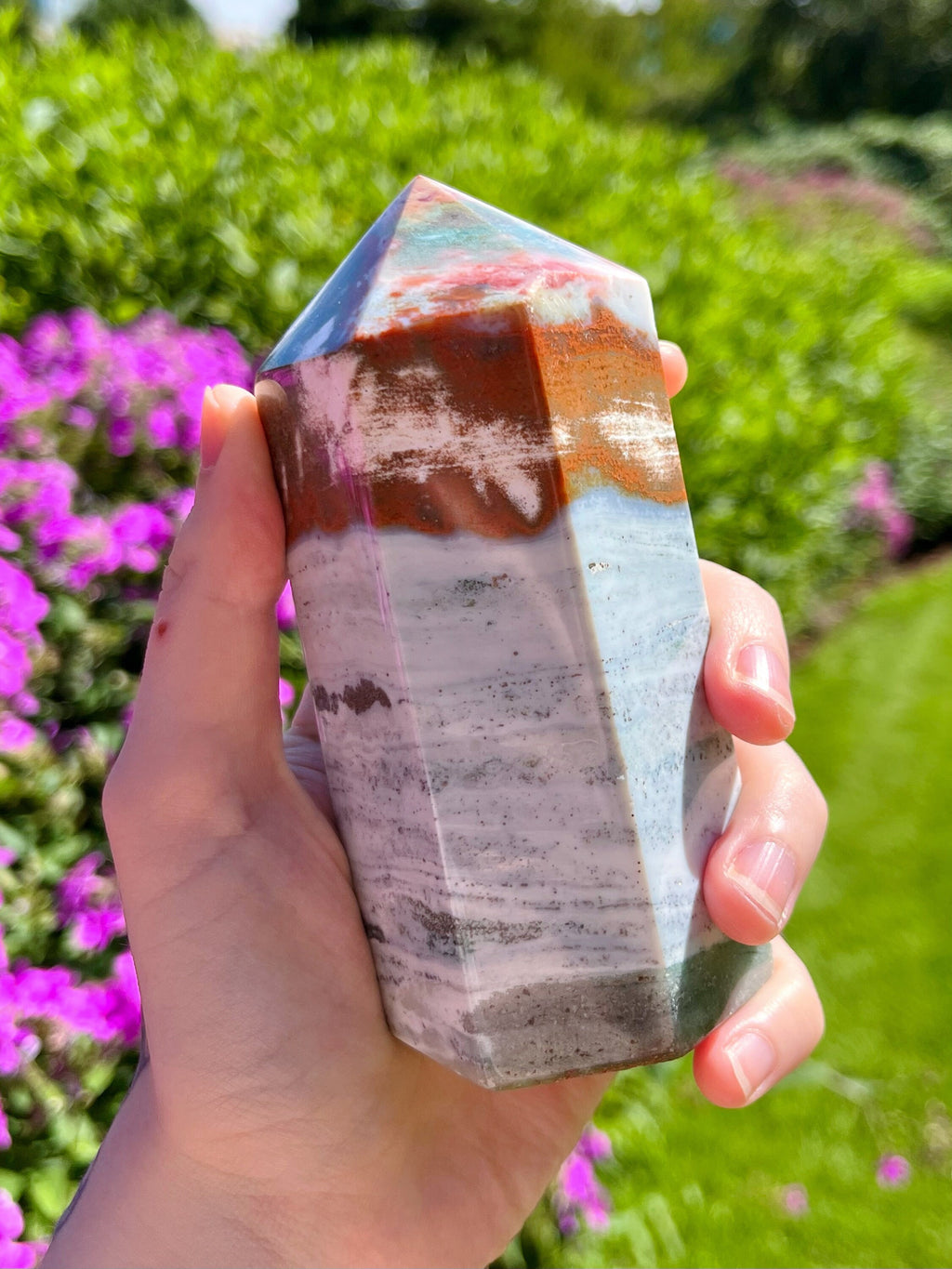 Large Ocean Jasper Tower • Blue Ocean Jasper • Pastel Rainbow Ocean Jasper • Polished Sea Jasper Point