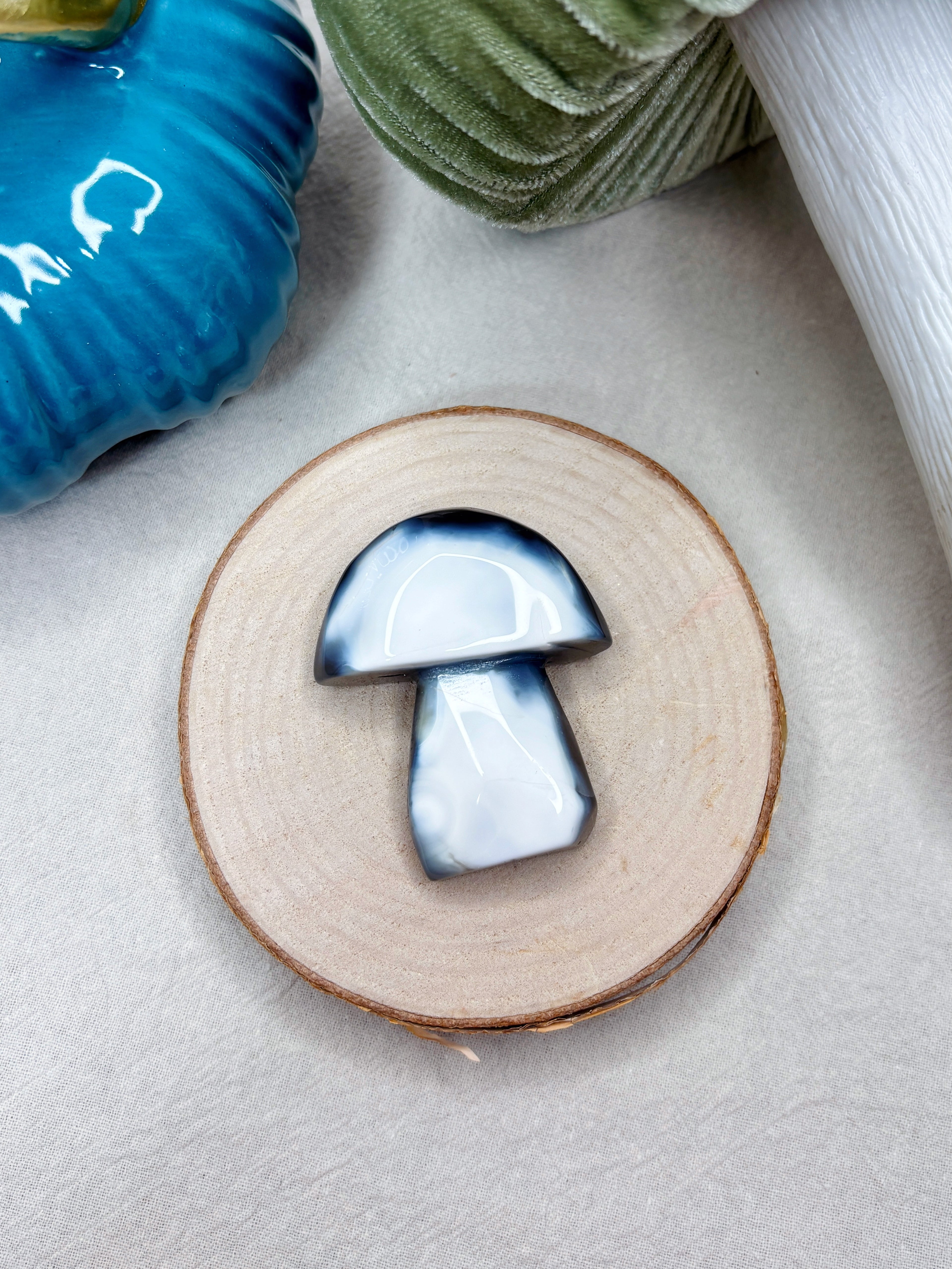 Orca Agate Mushroom Crystal, Hand Carved Natural Gemstone Mushroom