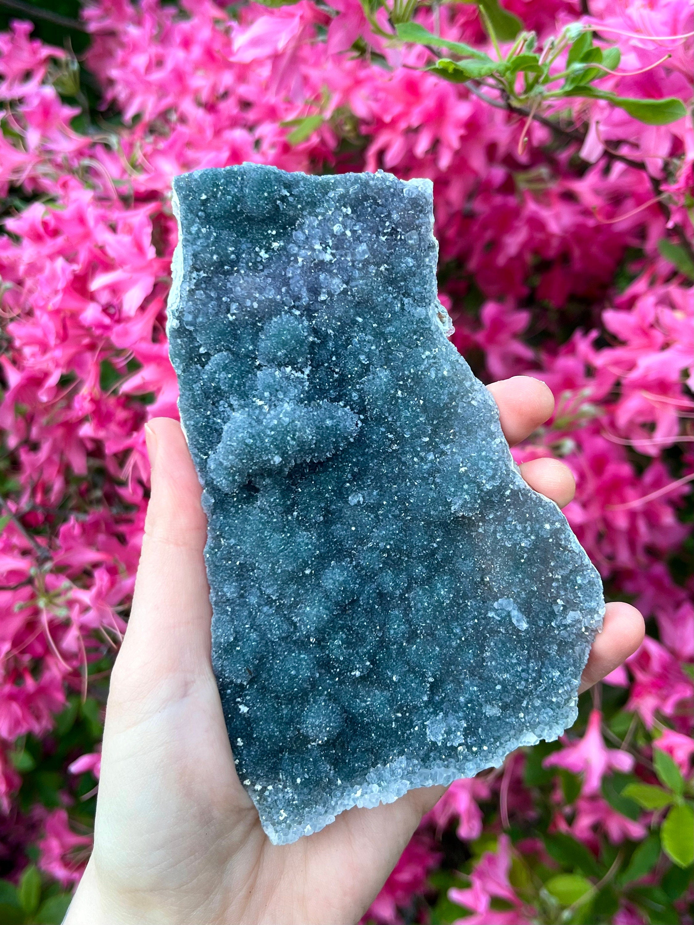 Raw Green Amethyst Slab, "Rainbow" Galaxy Amethyst Crystal