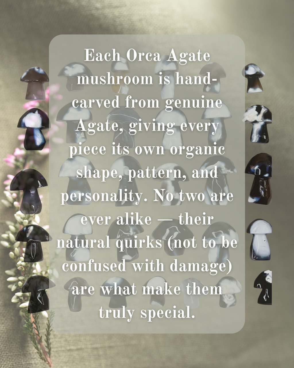 Orca Agate Mushroom Crystal, Hand Carved Natural Gemstone Mushroom