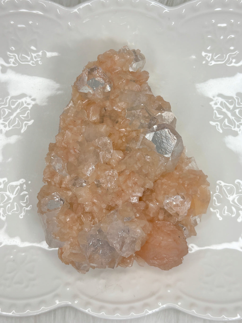 Peach Stilbite with Diamond Apophyllite, Raw Mineral Specimen