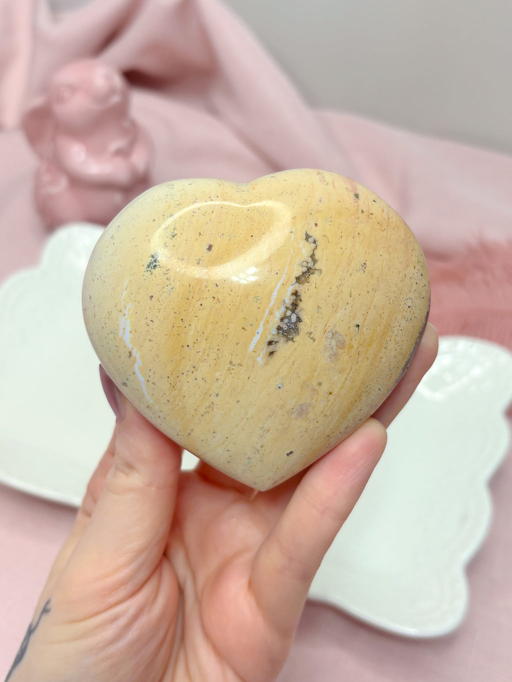 Yellow Sea Jasper Heart, Pastel Rainbow Ocean Jasper