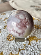 Large Druzy Flower Agate Sphere, Polished Pink Amethyst Flower Agate with Quartz