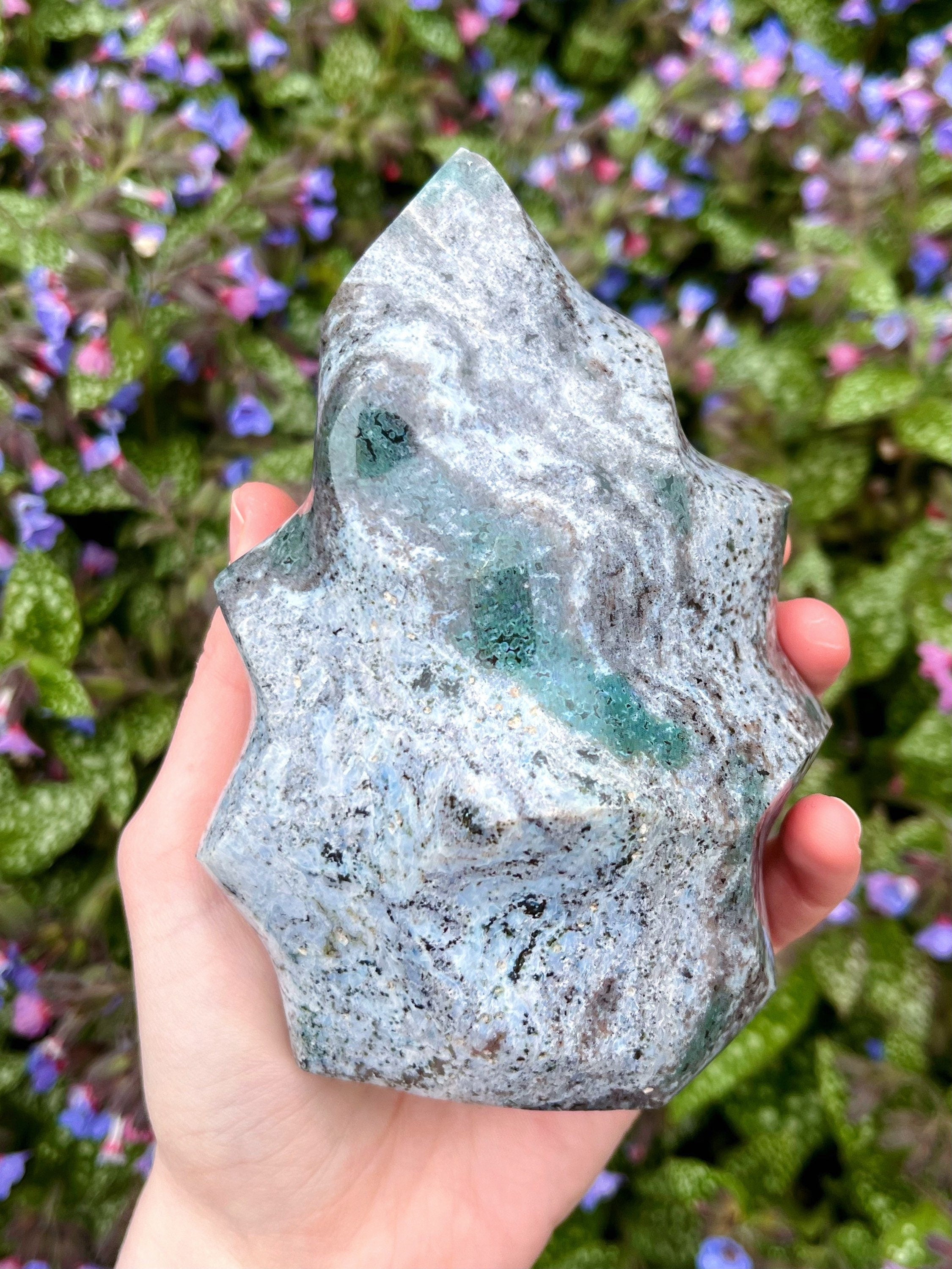 Large Ocean Jasper Flame, Polished Pastel Sea Jasper Freeform Cut Base