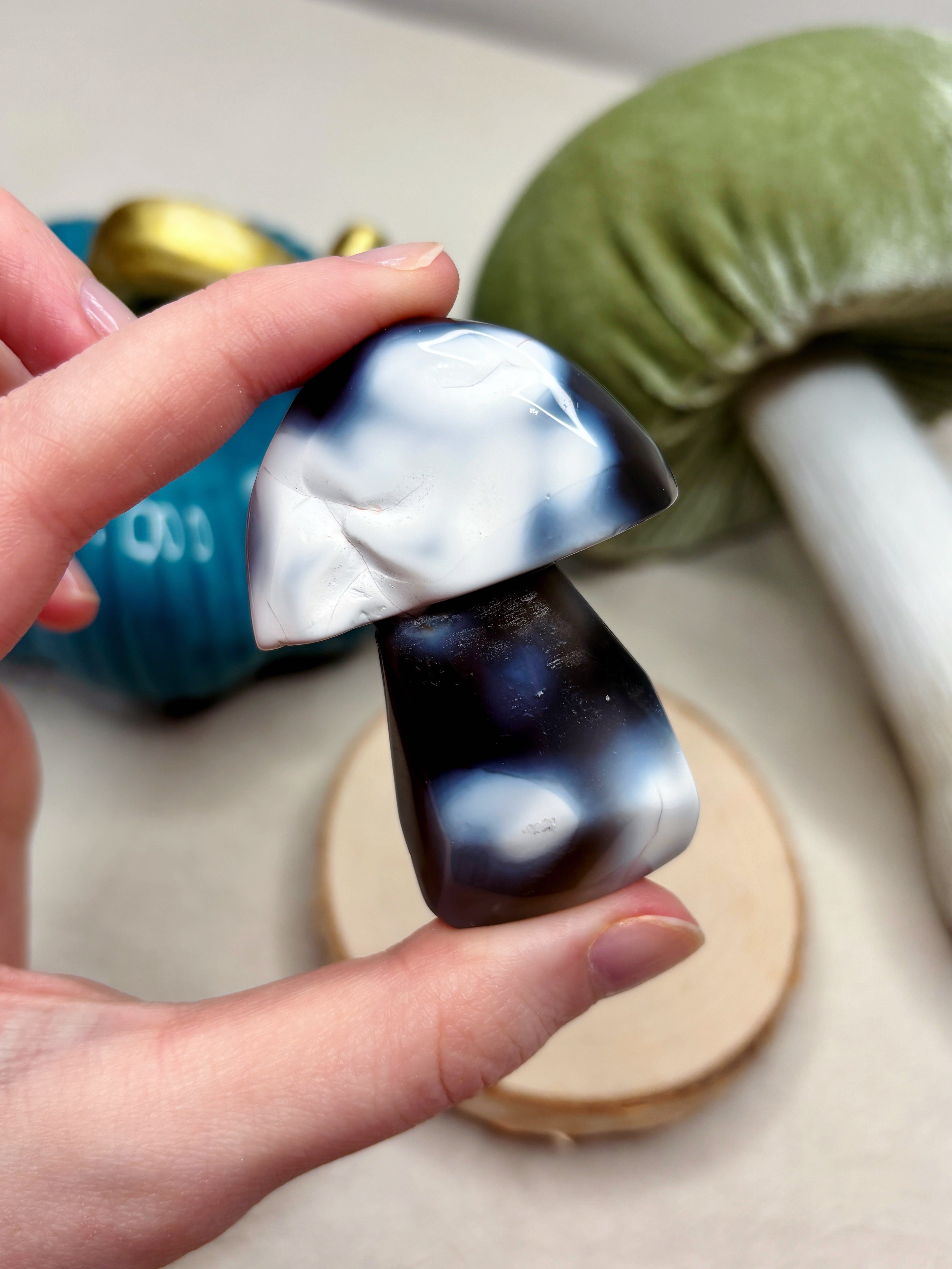 Orca Agate Mushroom Crystal, Hand Carved Natural Gemstone Mushroom