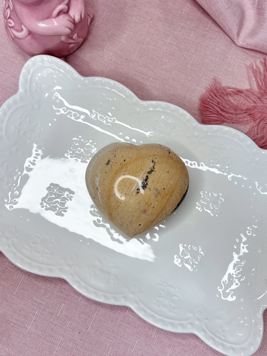 Yellow Sea Jasper Heart, Pastel Rainbow Ocean Jasper