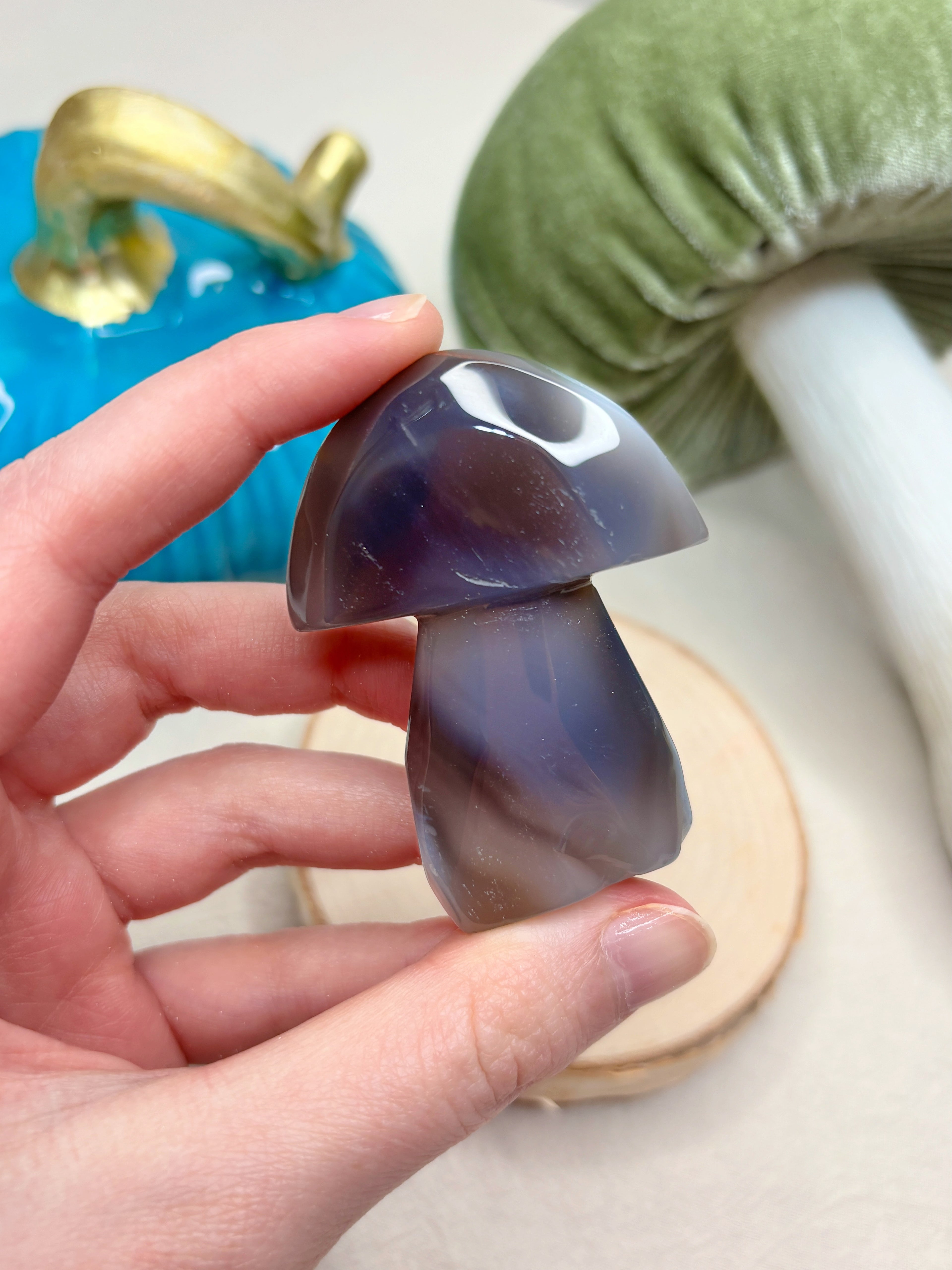 Orca Agate Mushroom Crystal, Hand Carved Natural Gemstone Mushroom