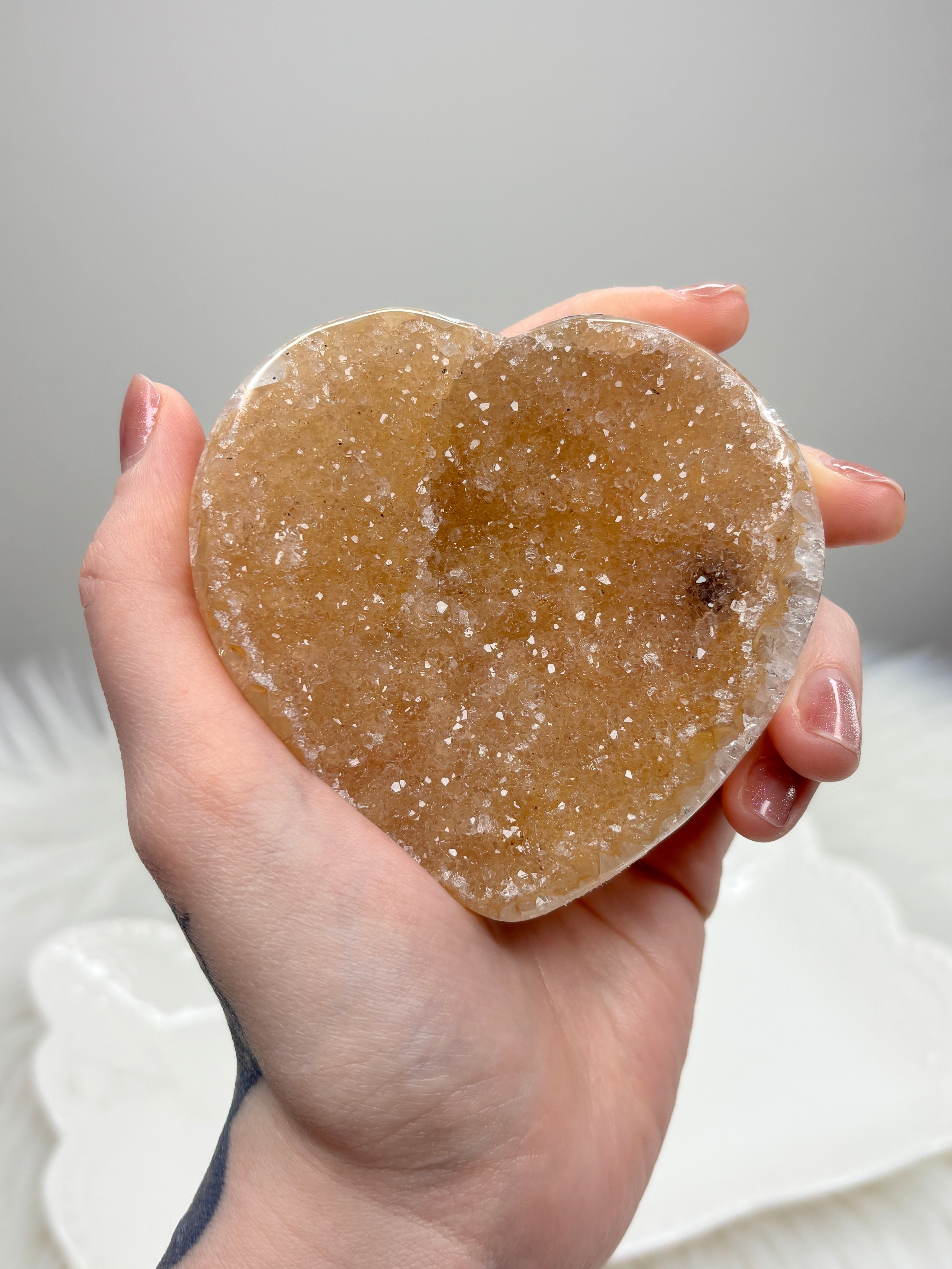 Yellow Amethyst Heart, Raw Rainbow Sugar Amethyst Crystal