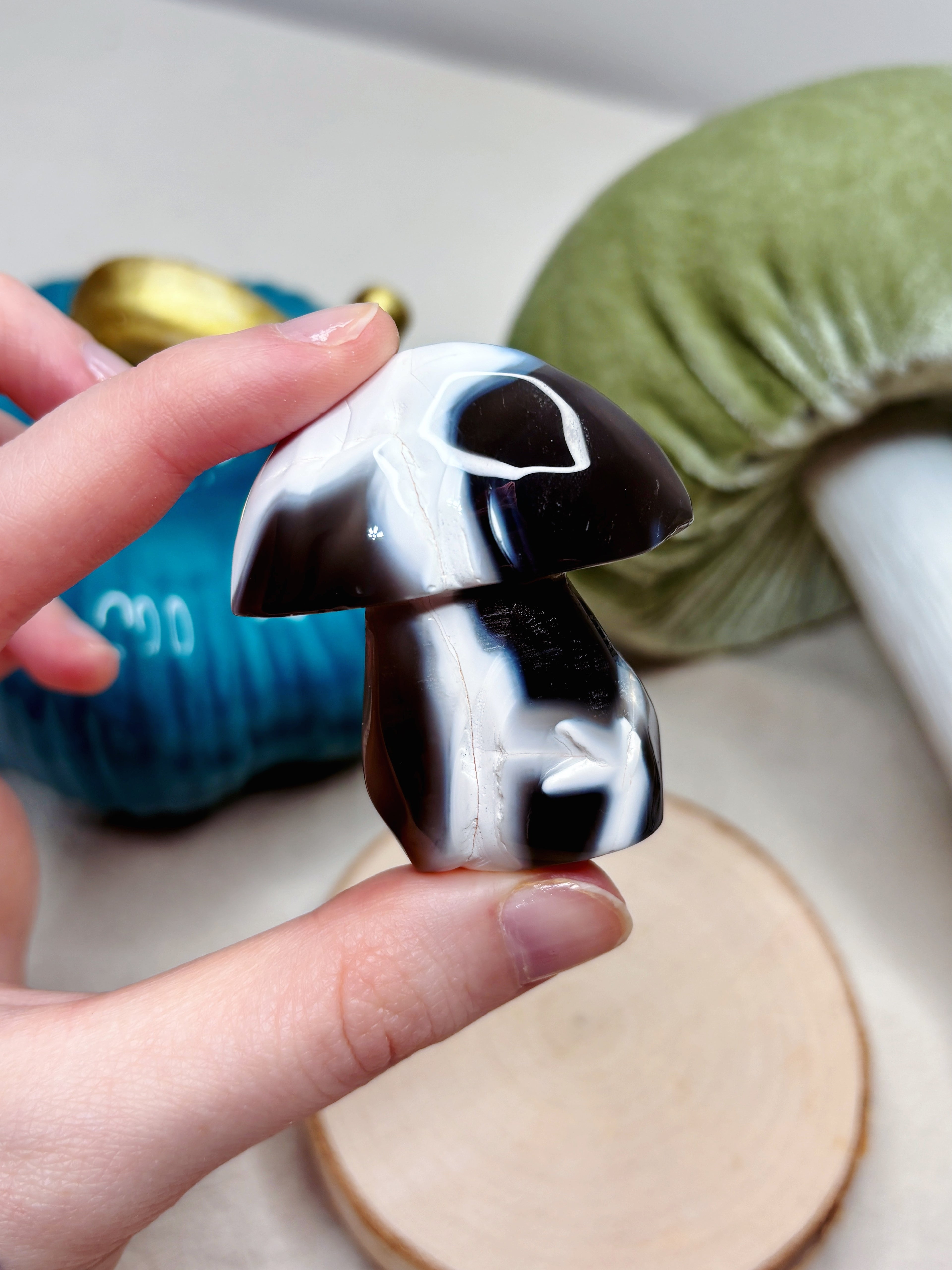 Orca Agate Mushroom Crystal, Hand Carved Natural Gemstone Mushroom