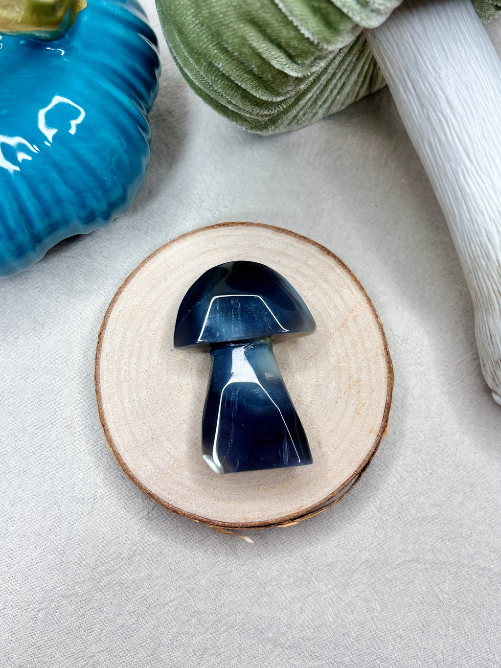 Blue Orca Agate Mushroom, Hand-Carved Natural Gemstone Mushroom