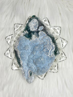 Rare Blue Amethyst Crystal Slab, Raw Botryoidal Blue Amethyst with Green Galaxy Druzy Amethyst & Clear Quartz