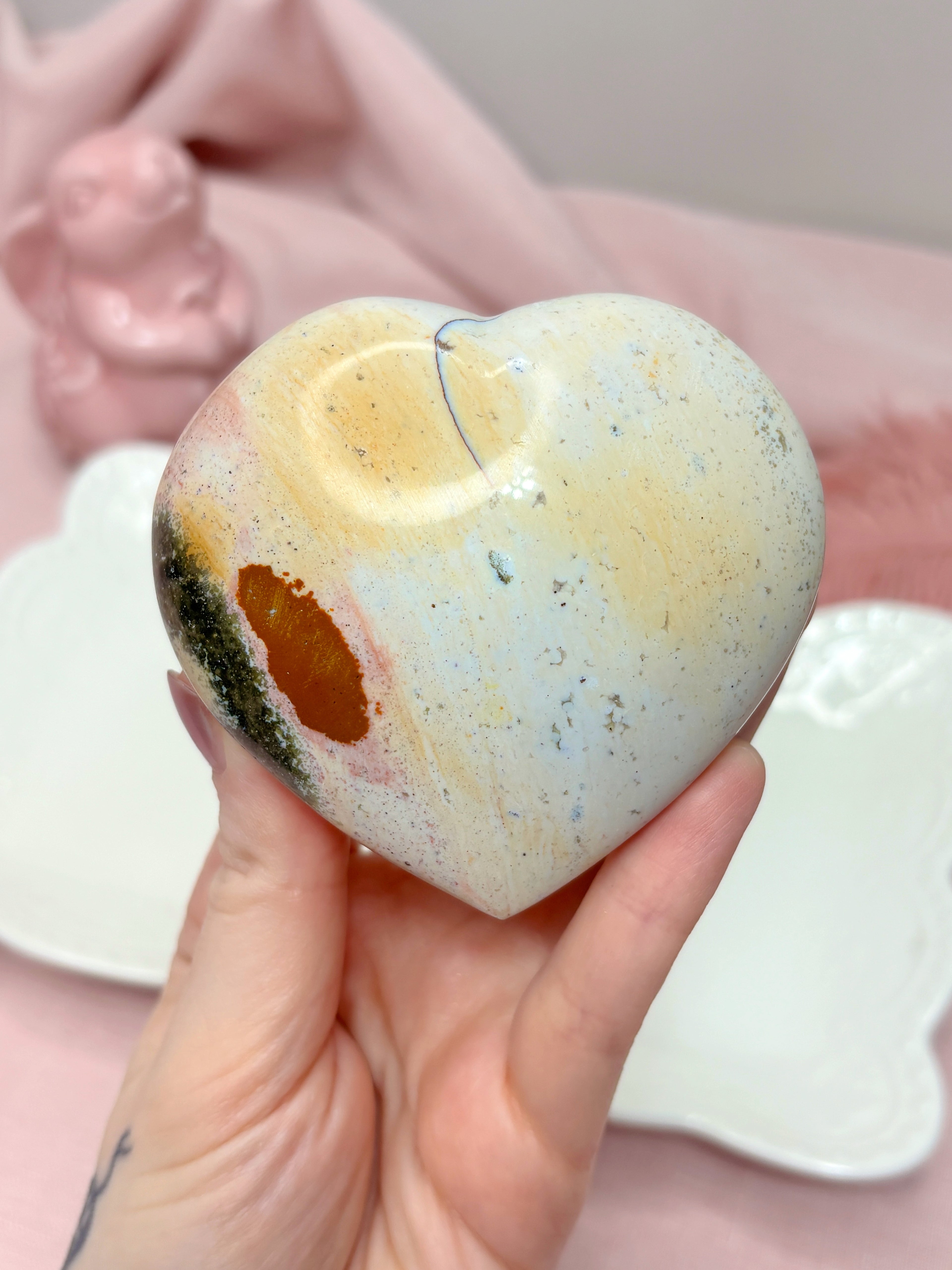 Yellow Sea Jasper Heart, Pastel Rainbow Ocean Jasper