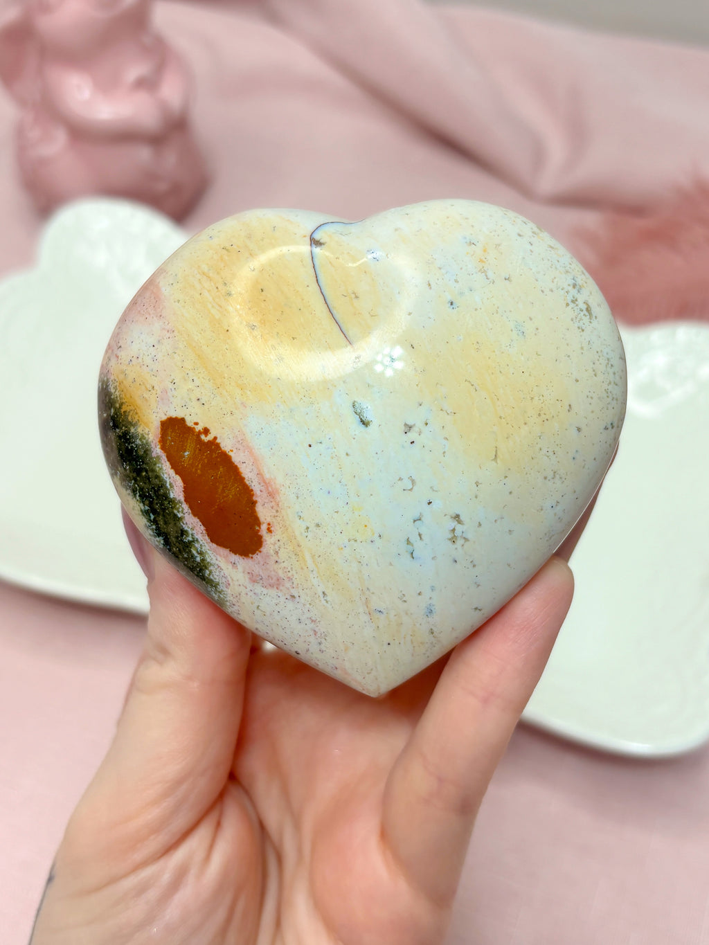 Yellow Sea Jasper Heart, Pastel Rainbow Ocean Jasper