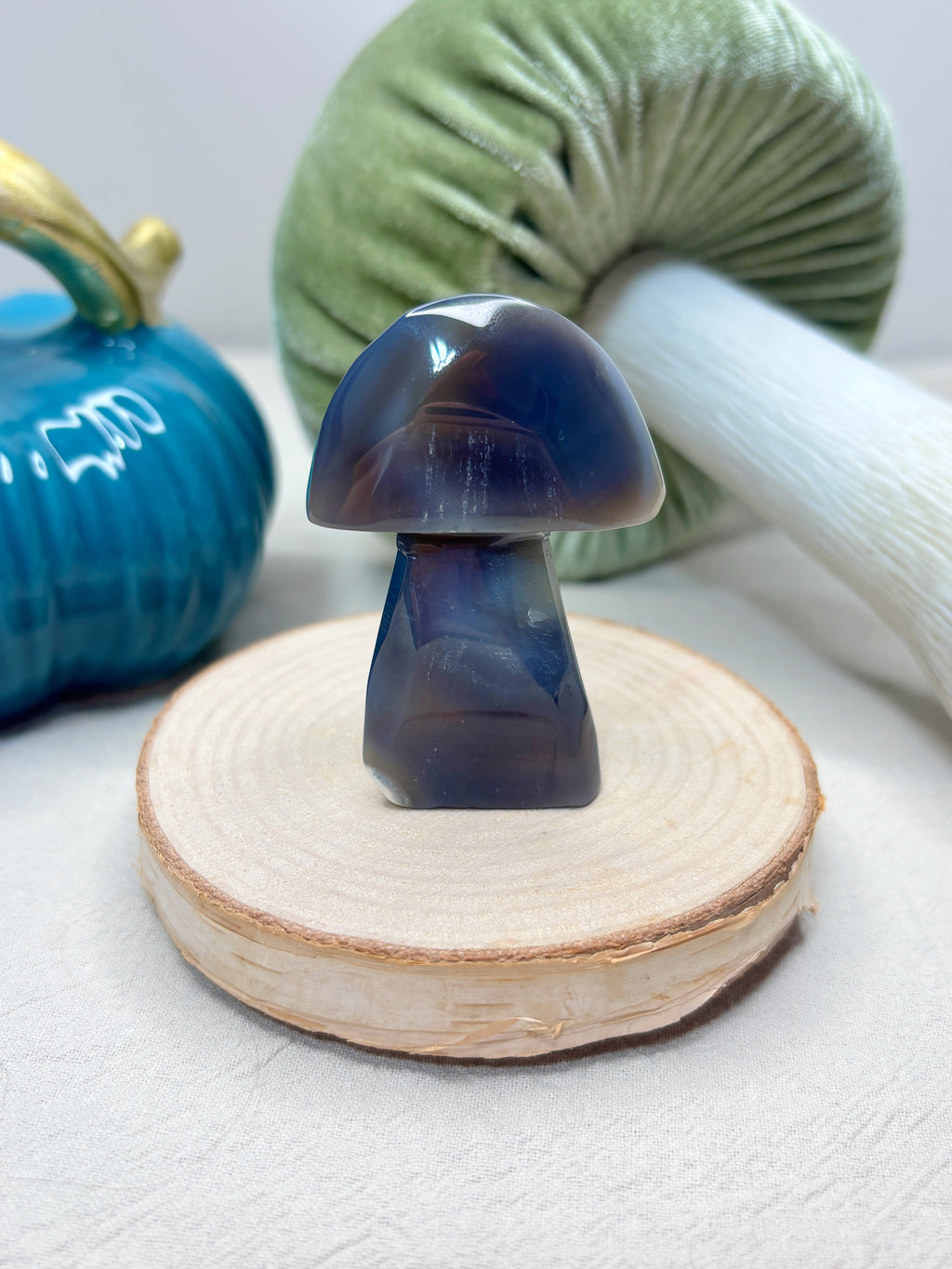 Blue Orca Agate Mushroom, Hand-Carved Natural Gemstone Mushroom