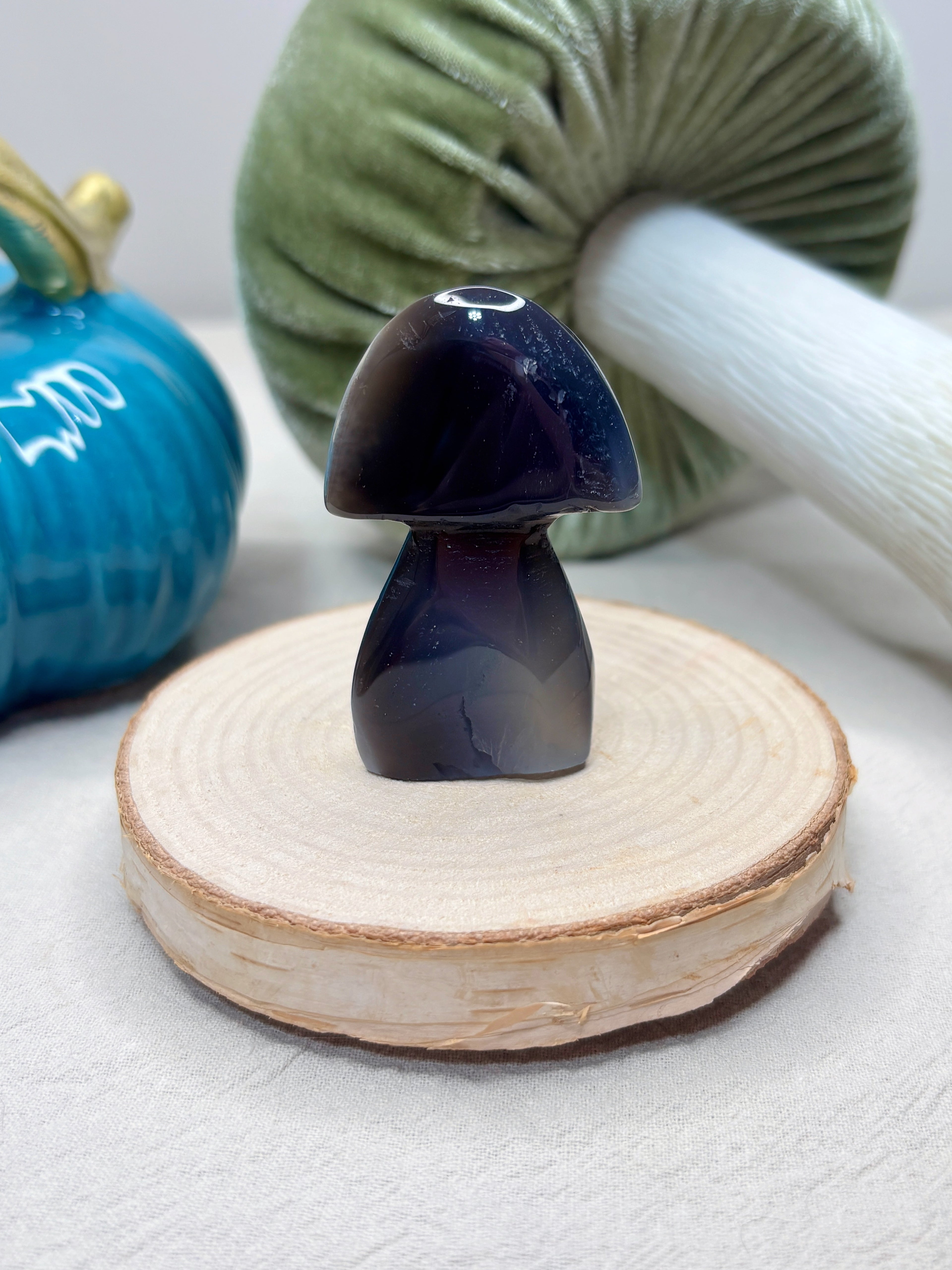 Blue & White Orca Agate Mushroom, Hand-Carved Natural Gemstone Mushroom