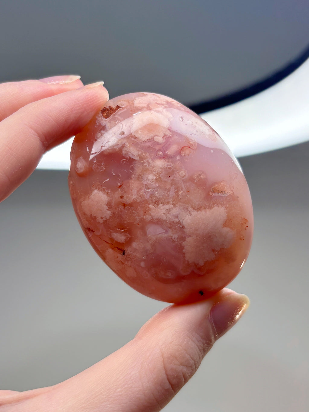 Pink Carnelian Flower Agate Palmstone
