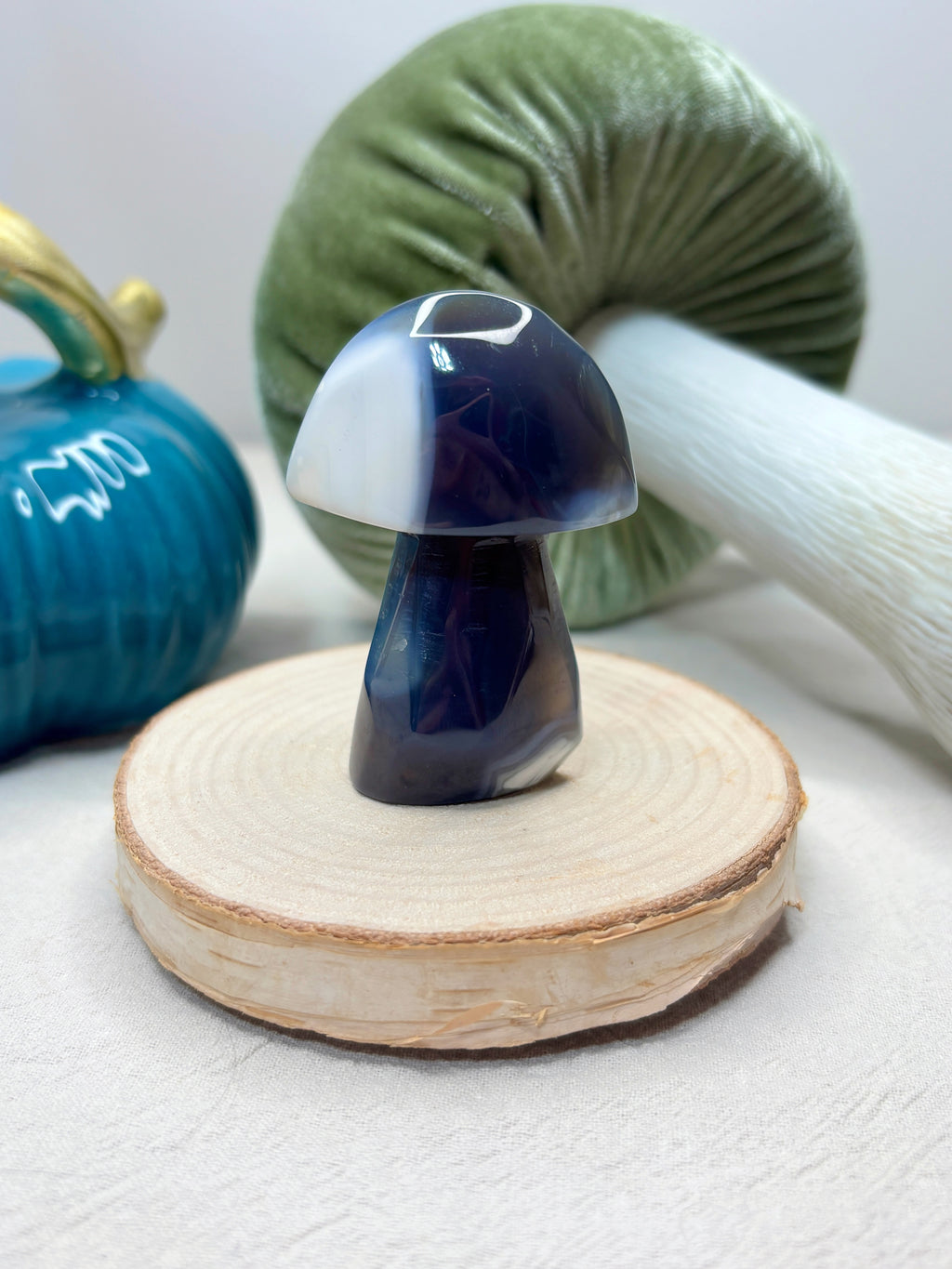 Blue Orca Agate Mushroom, Hand-Carved Natural Gemstone Mushroom