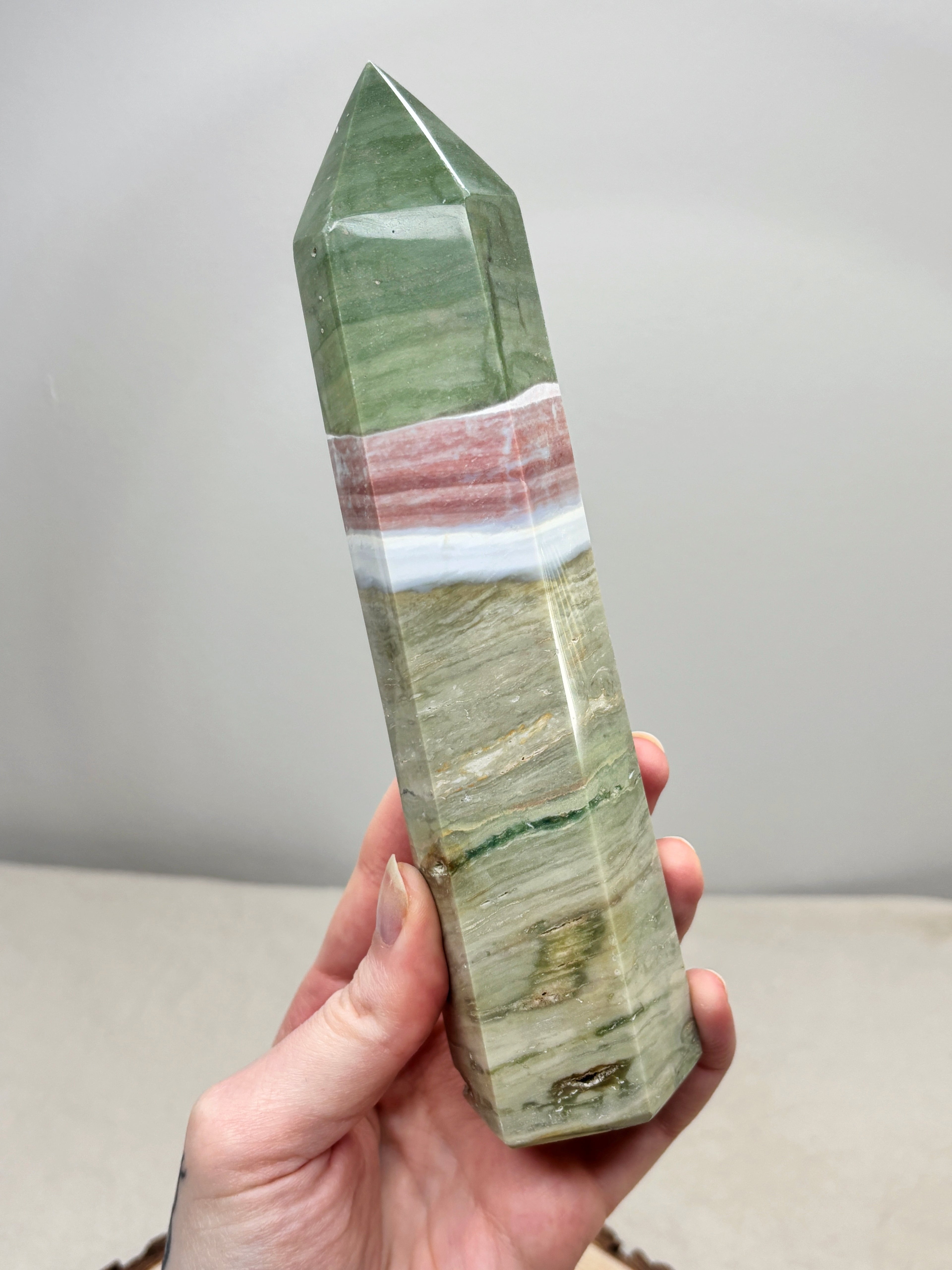 Large Pastel Ocean Jasper Tower