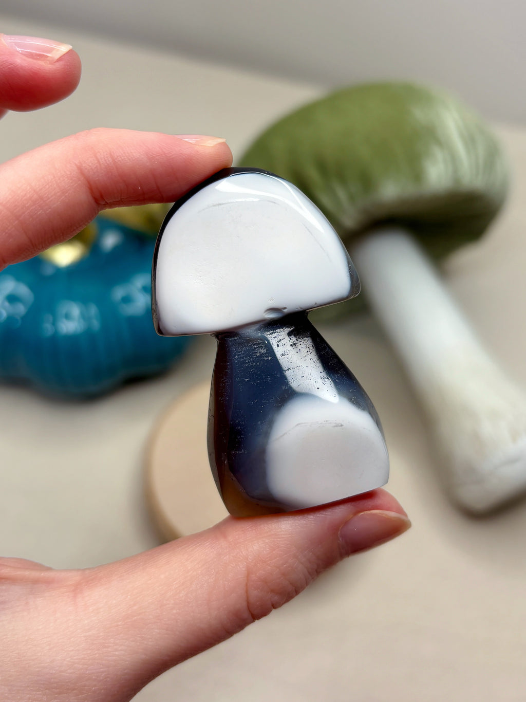 Blue & White Orca Agate Mushroom, Hand-Carved Natural Gemstone Mushroom