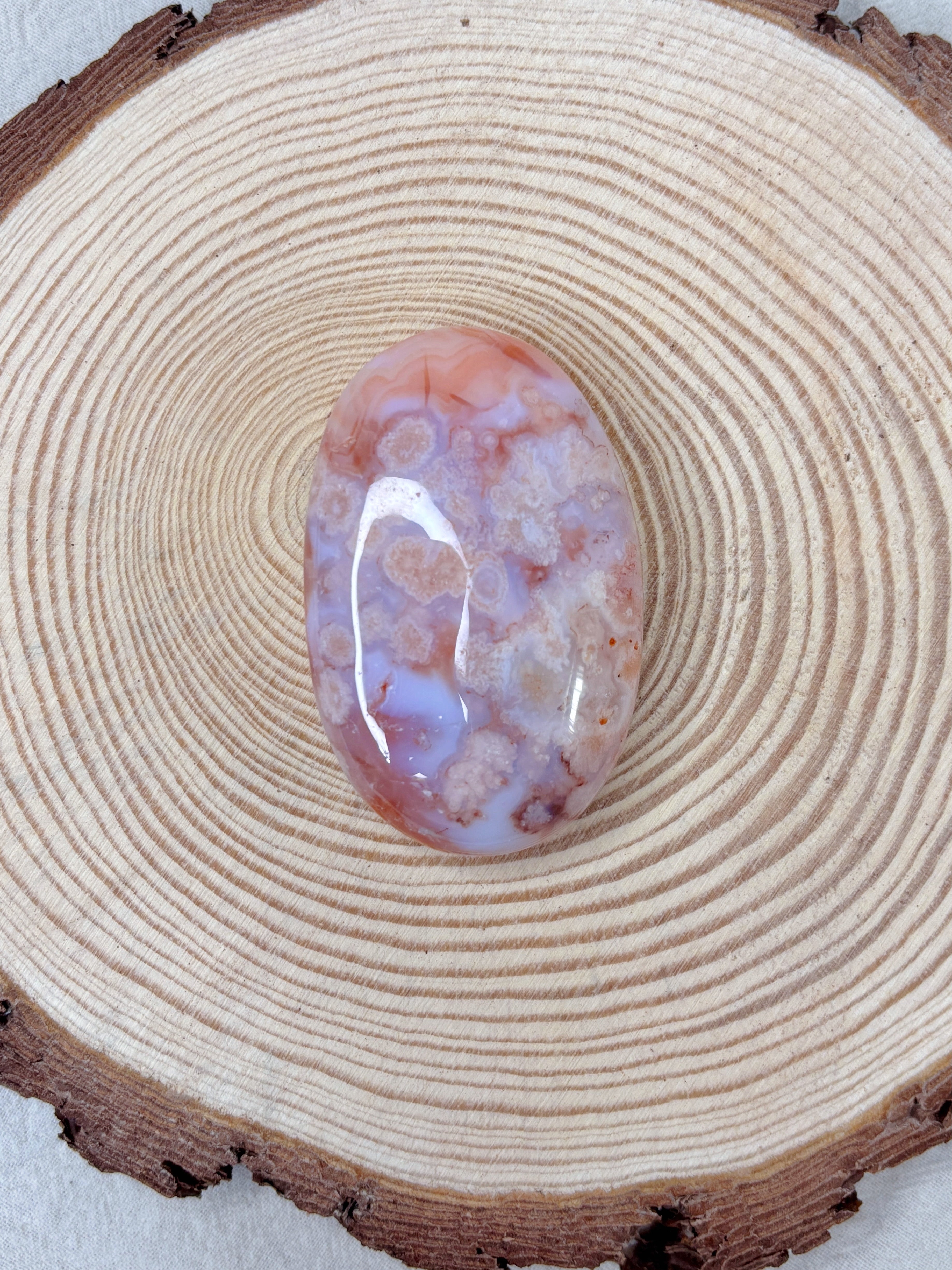 Pink Carnelian Flower Agate Palmstone