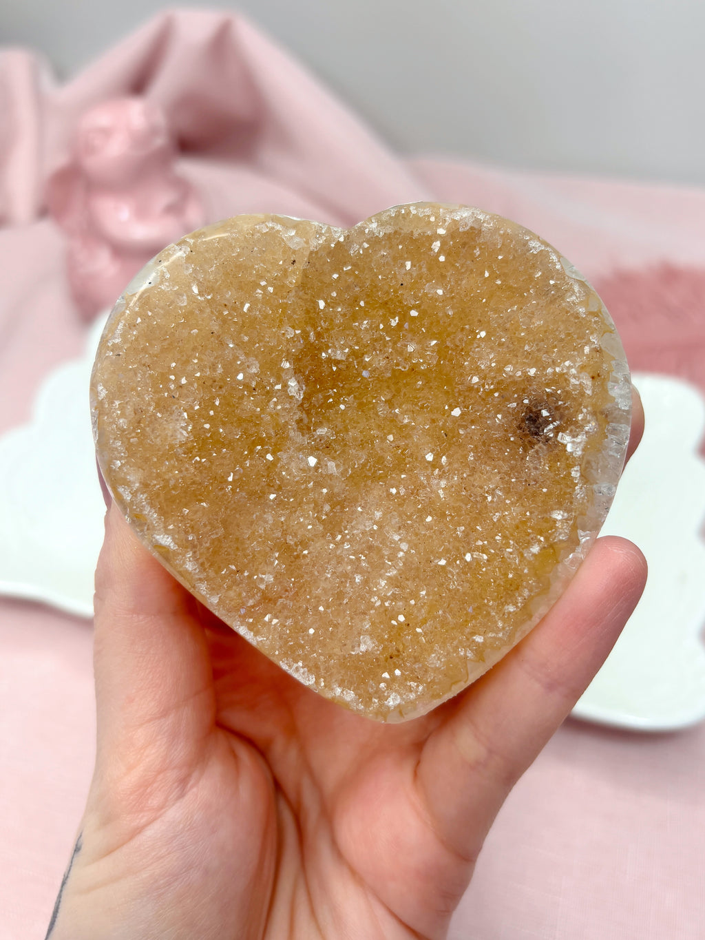 Yellow Amethyst Heart, Raw Rainbow Sugar Amethyst Crystal
