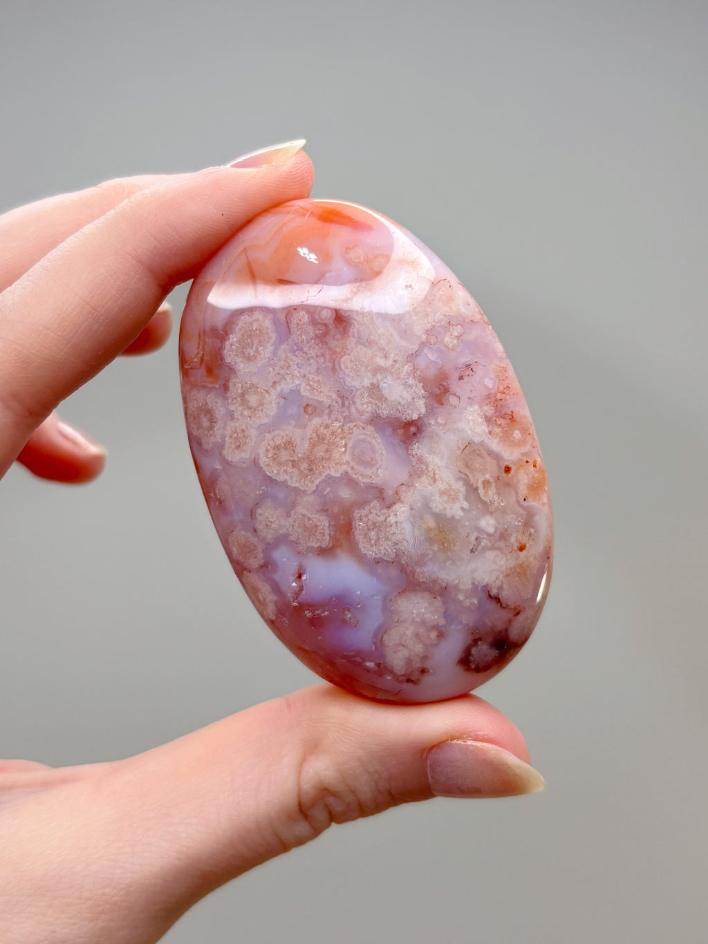 Pink Carnelian Flower Agate Palmstone