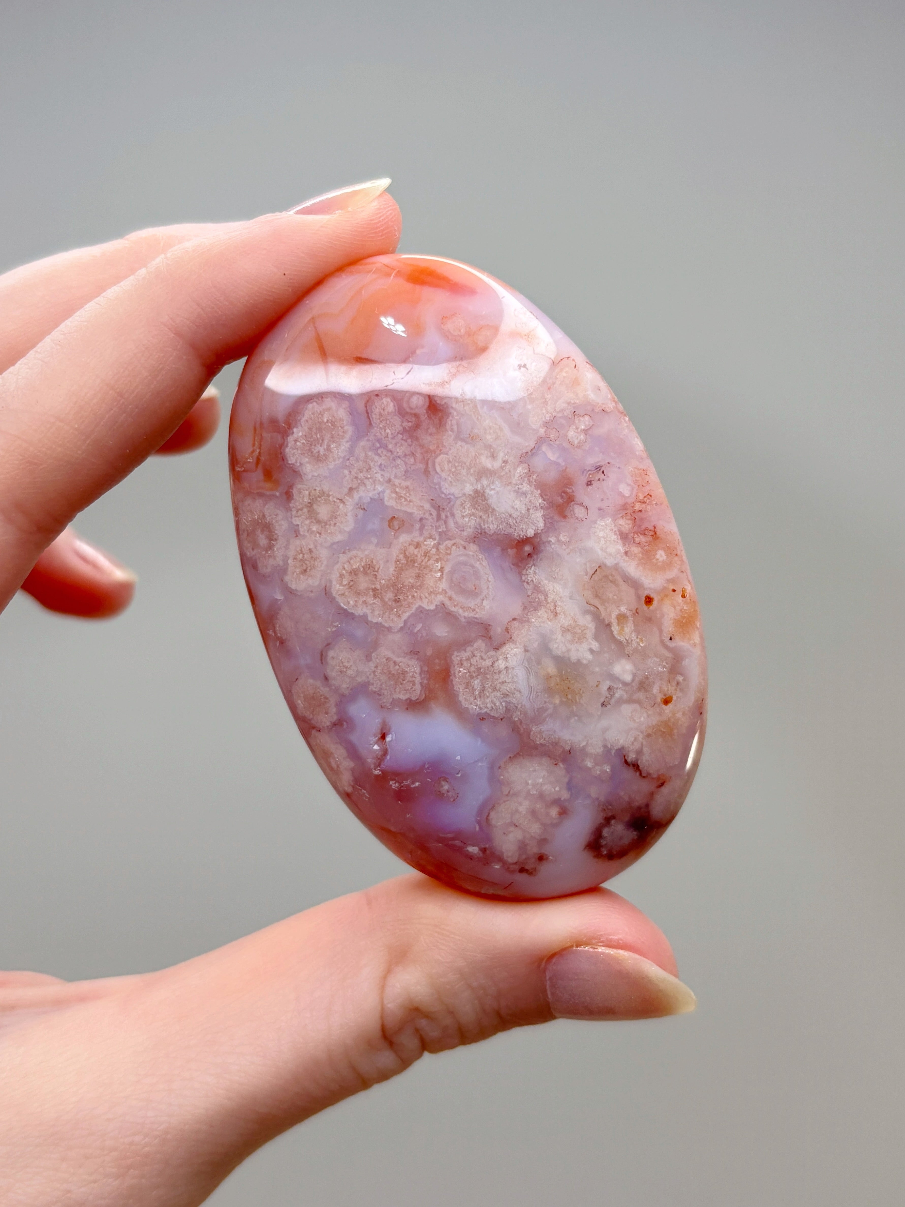 Pink Carnelian Flower Agate Palmstone