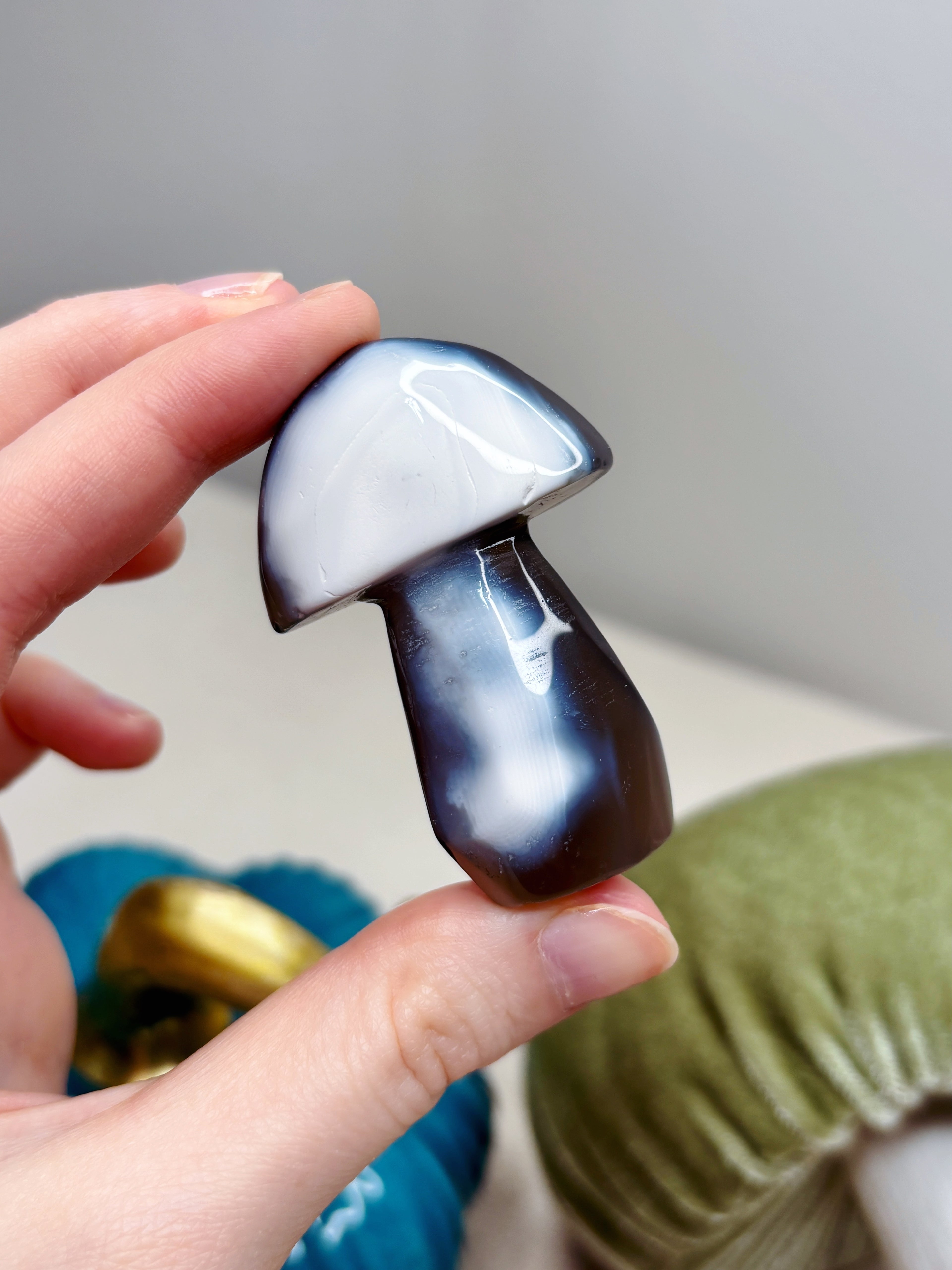 Orca Agate Mushroom Crystal, Hand Carved Natural Gemstone Mushroom