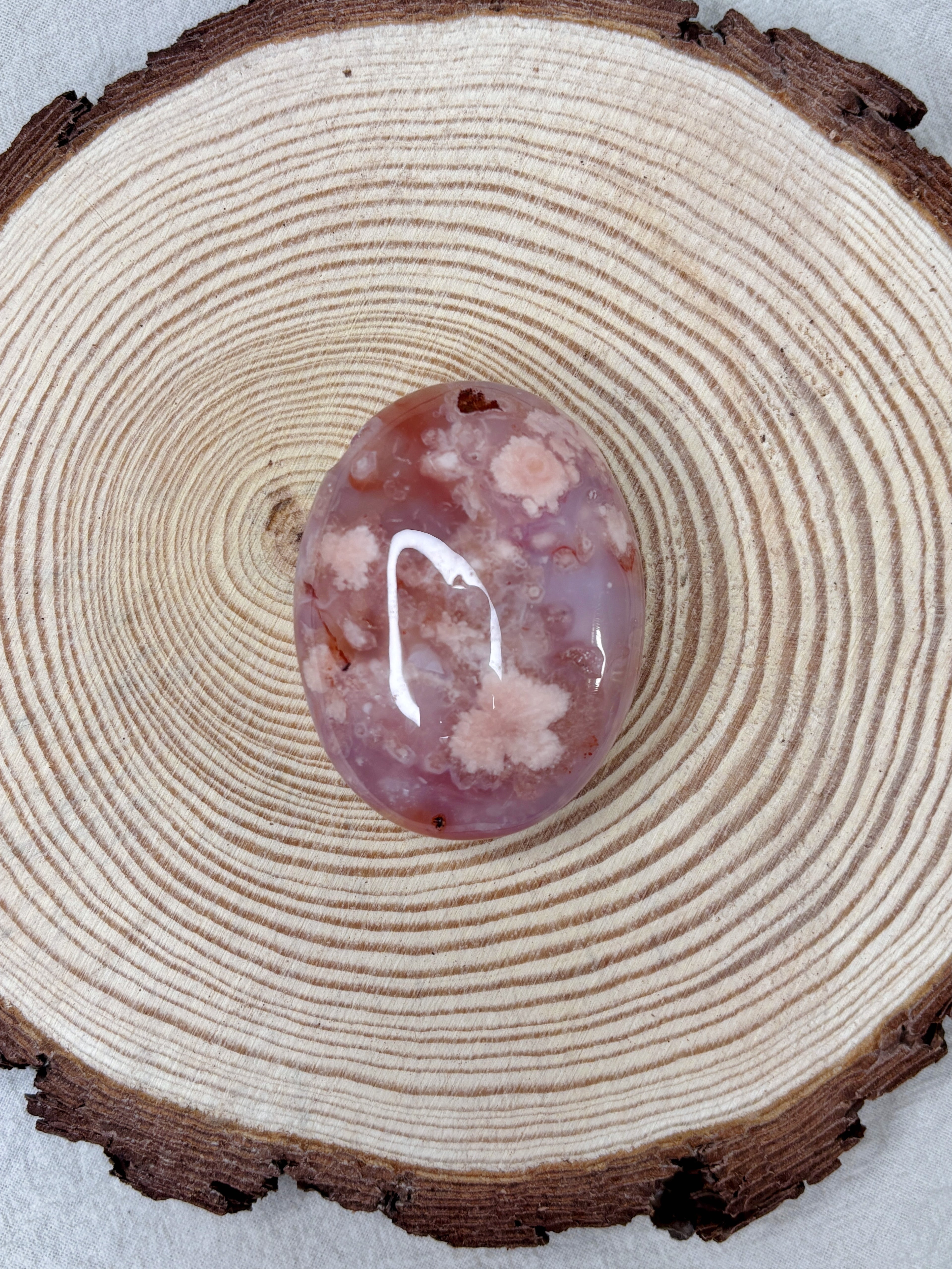 Pink Carnelian Flower Agate Palmstone