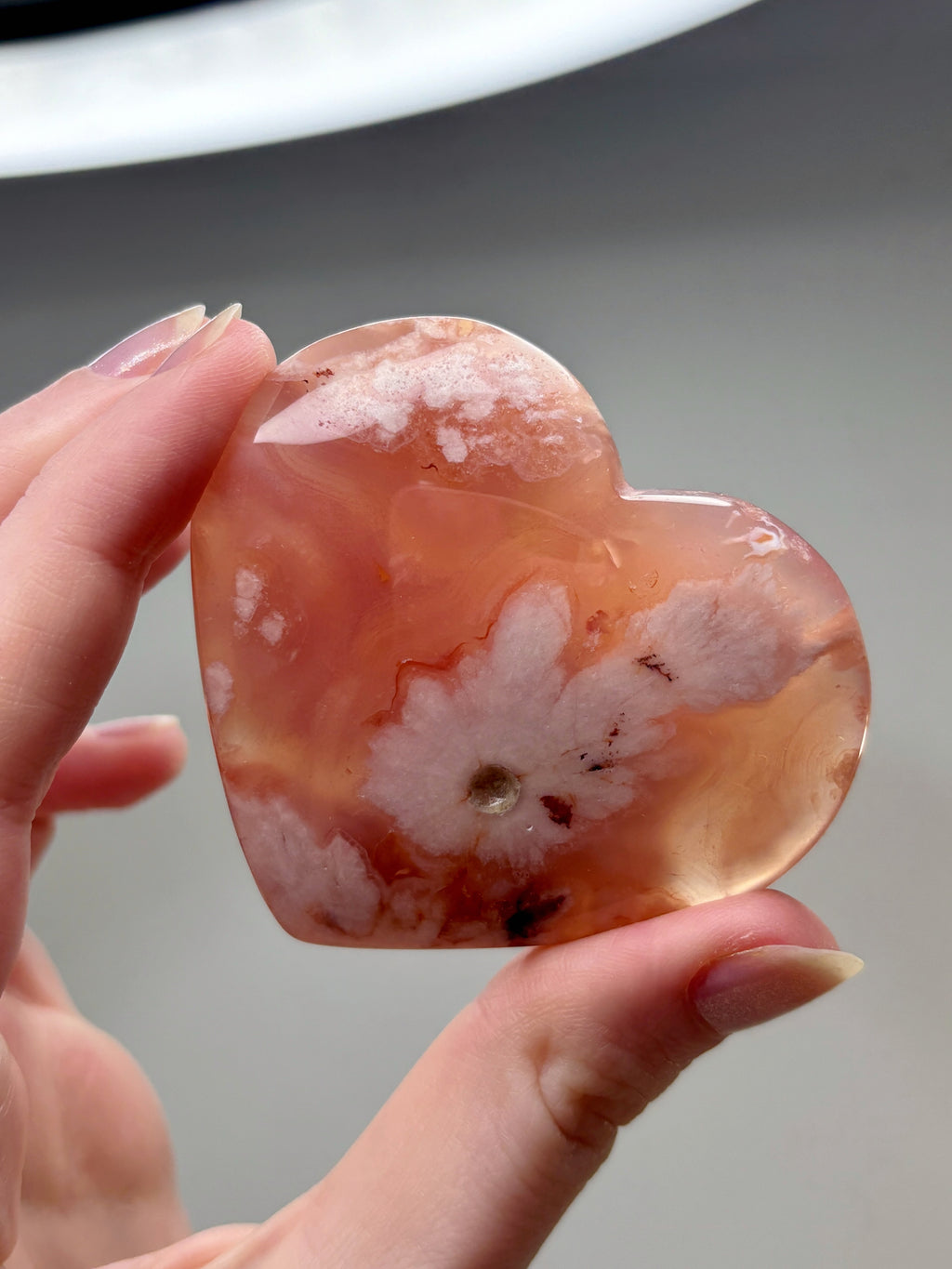 Pink Carnelian Flower Agate Heart