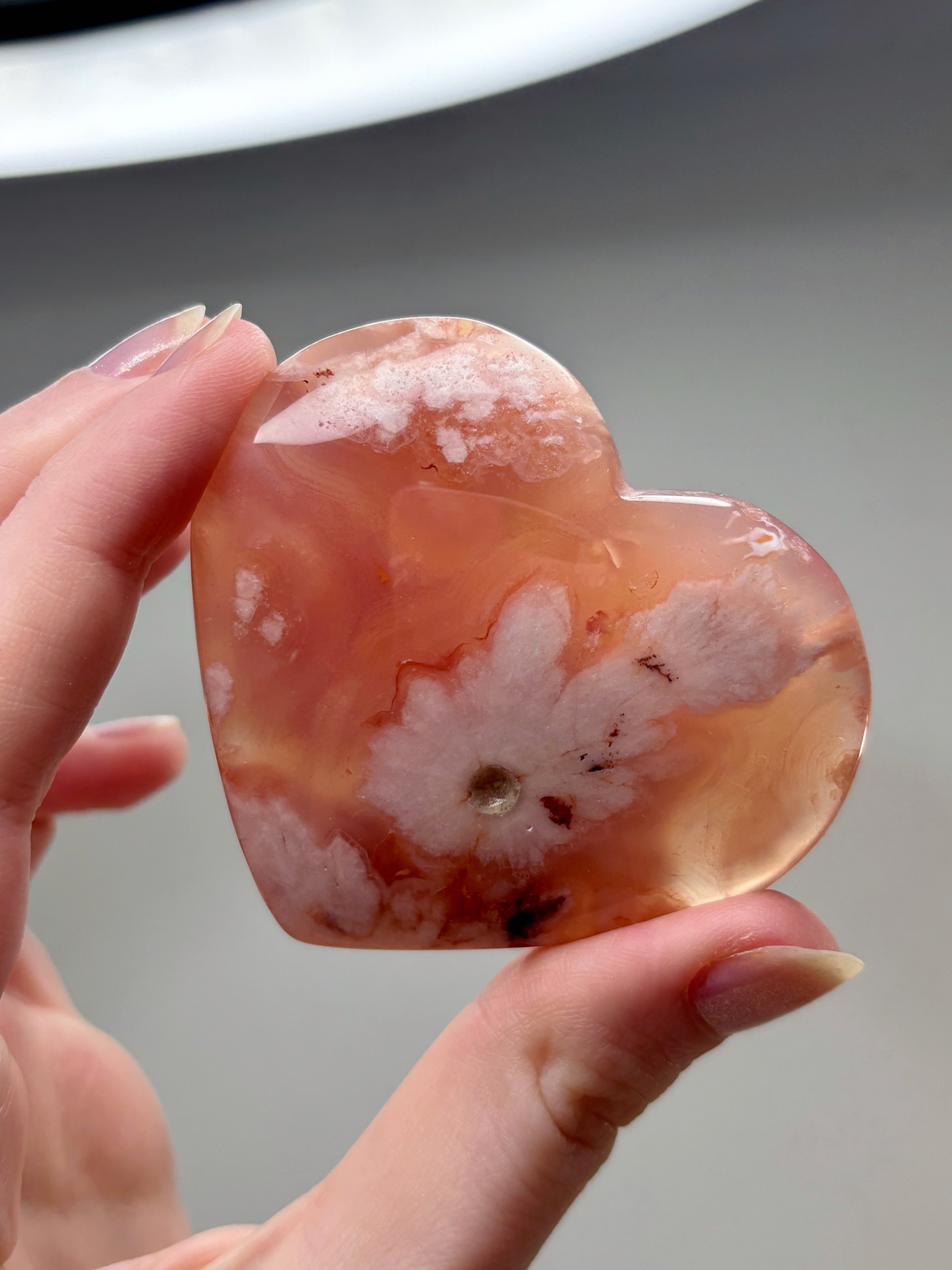 Pink Carnelian Flower Agate Heart