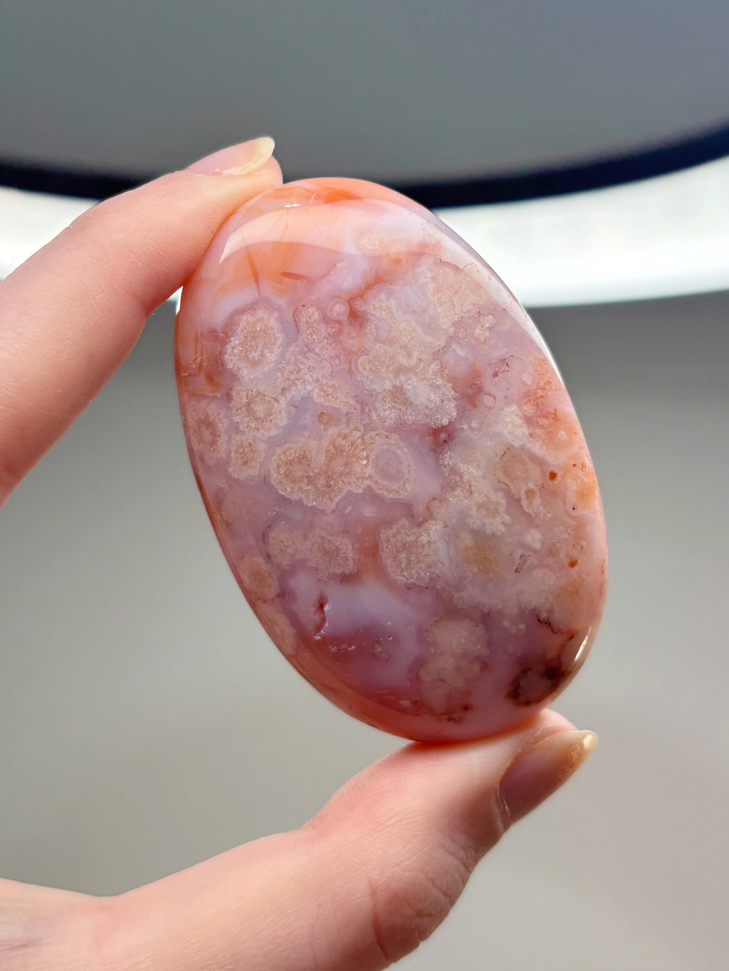 Pink Carnelian Flower Agate Palmstone