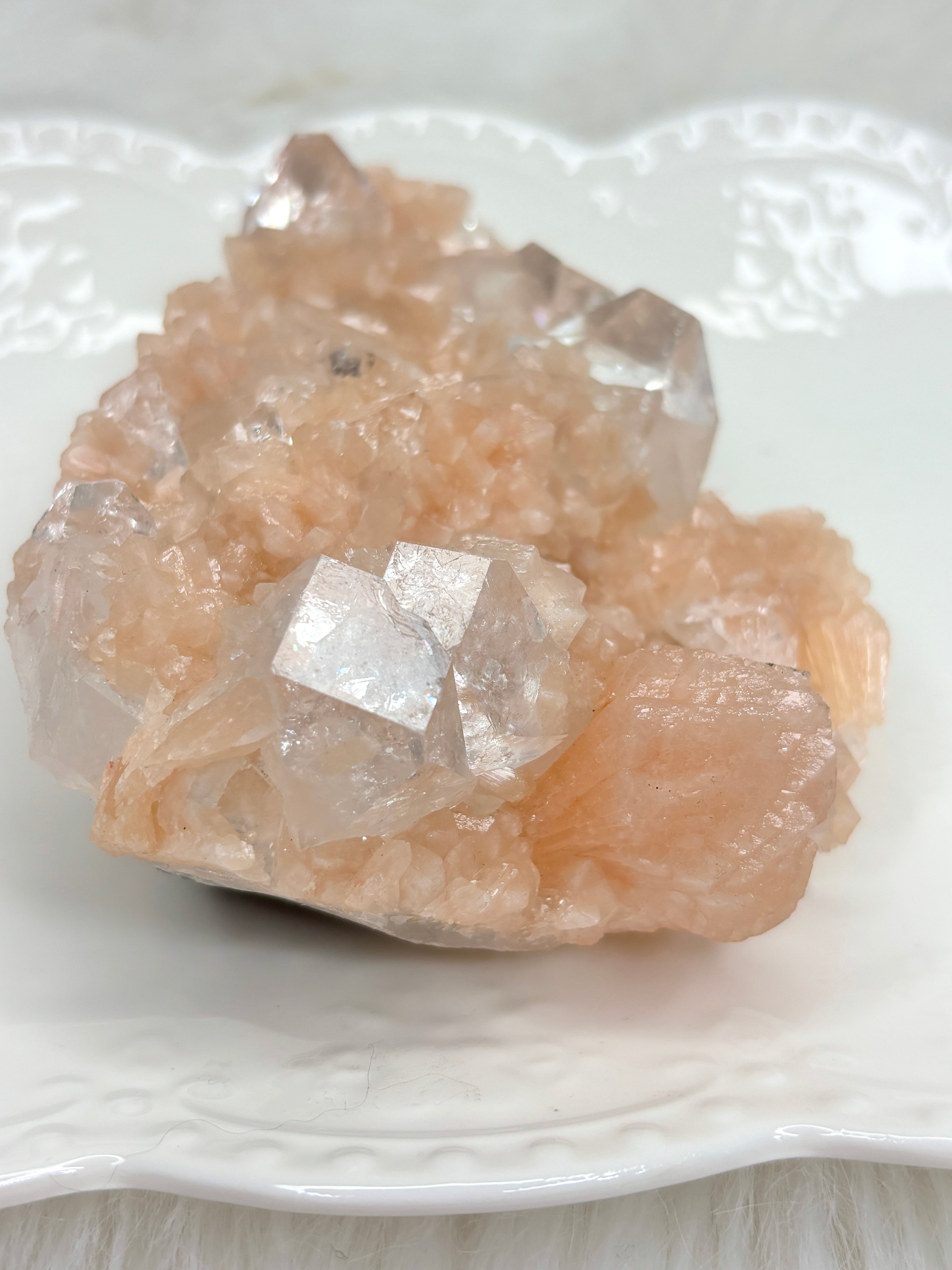 Peach Stilbite with Diamond Apophyllite, Raw Mineral Specimen