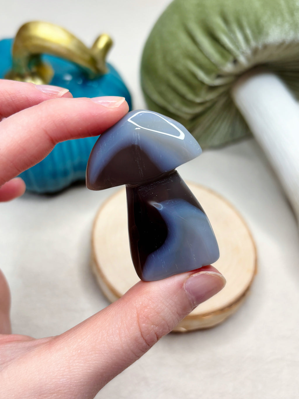 Orca Agate Mushroom Crystal, Hand Carved Natural Gemstone Mushroom