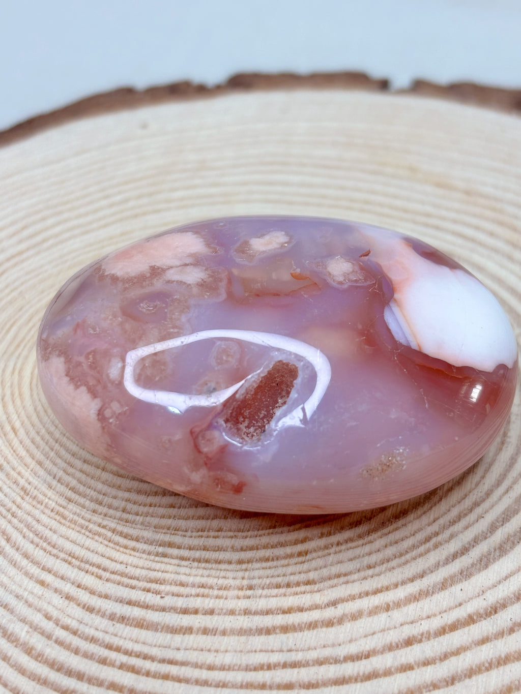 Pink Carnelian Flower Agate Palmstone